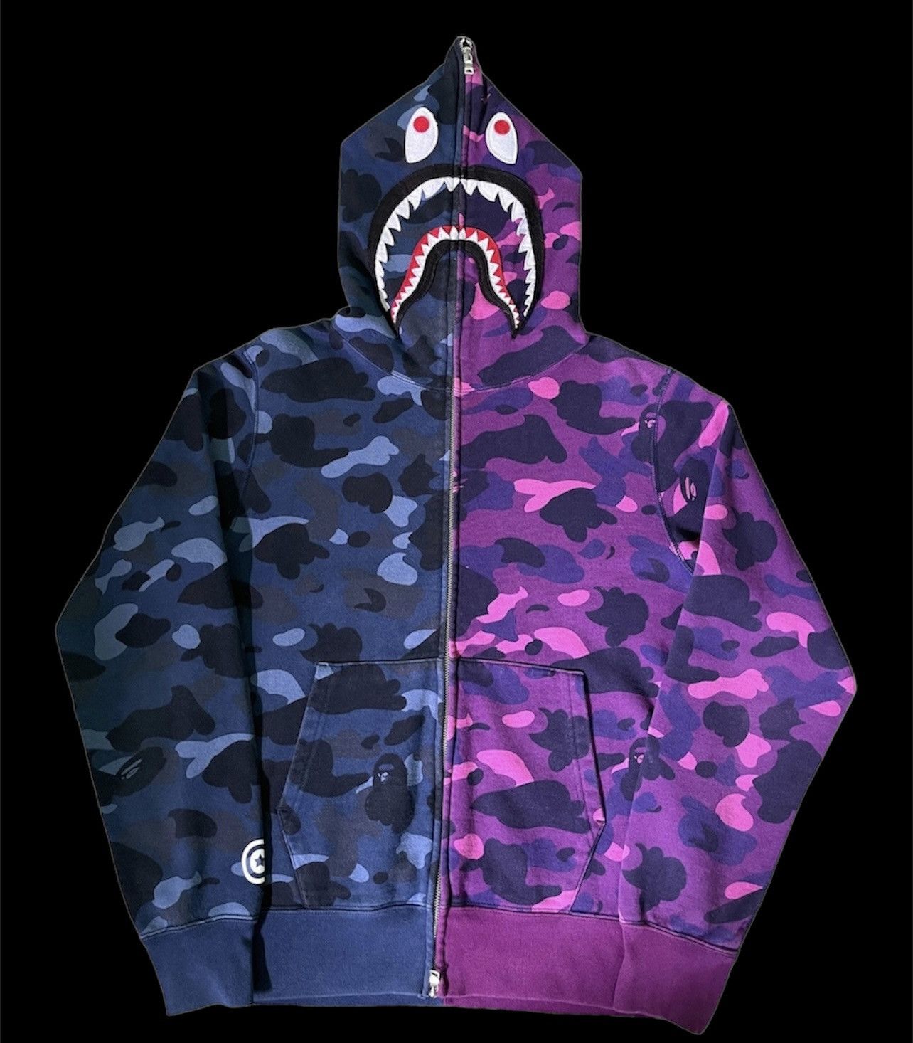 Bape Bape Shark Half Purple Half Blue Camo Full Zip Hoodie Grailed