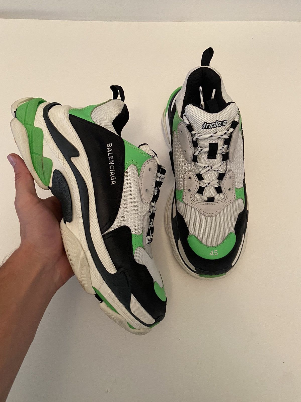 image of Balenciaga Triple S Shoes in Green, Men's (Size 12)