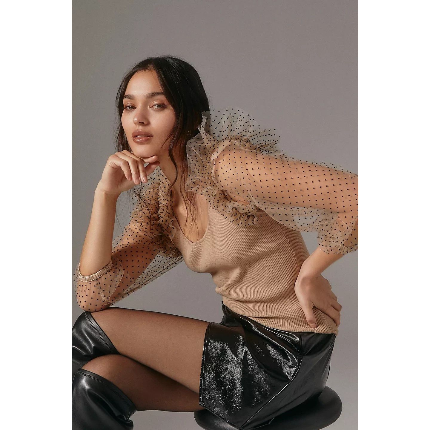 New Anthropologie DOLAN Sheer-Sleeve Sweater Top $128