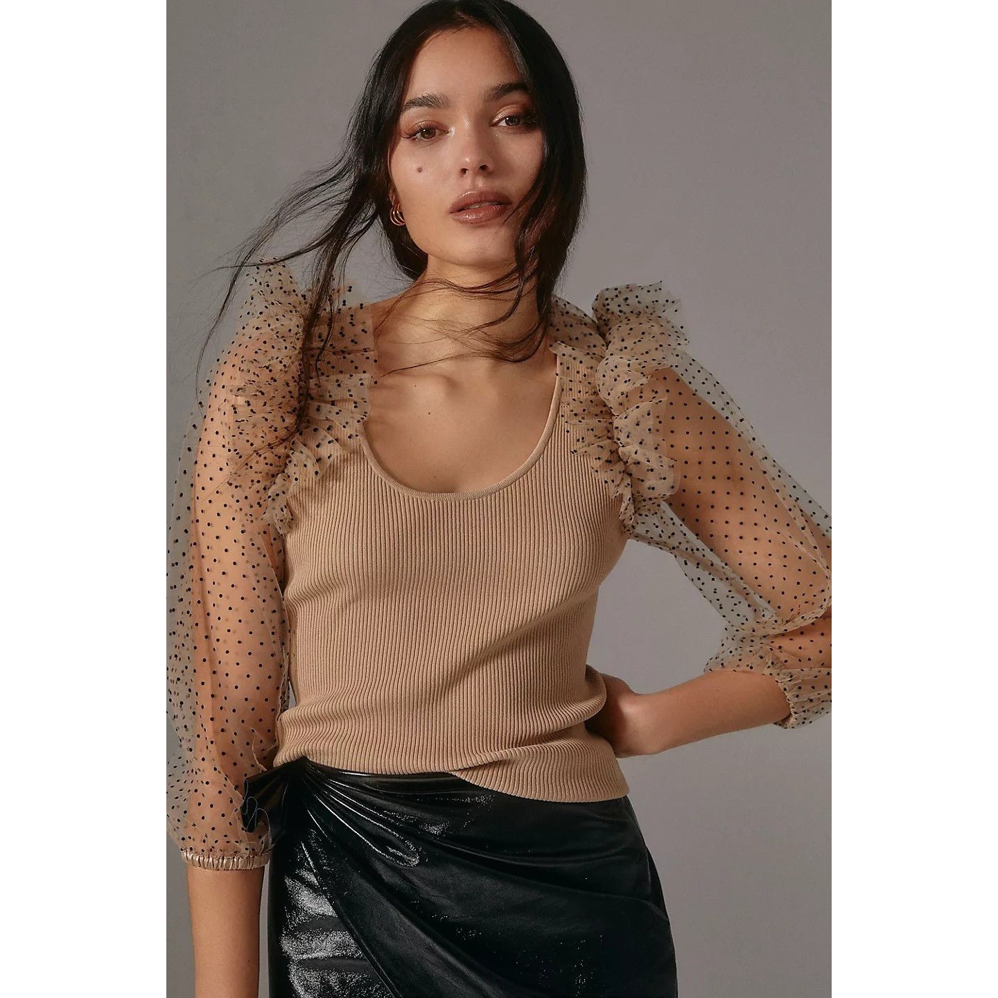 New Anthropologie DOLAN Sheer-Sleeve Sweater Top $128