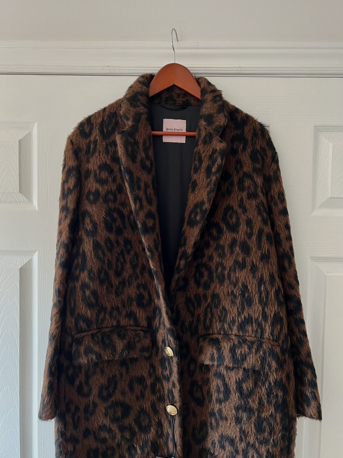 image of Palm Angels Leopard Print Coat in Brown, Men's (Size Small)