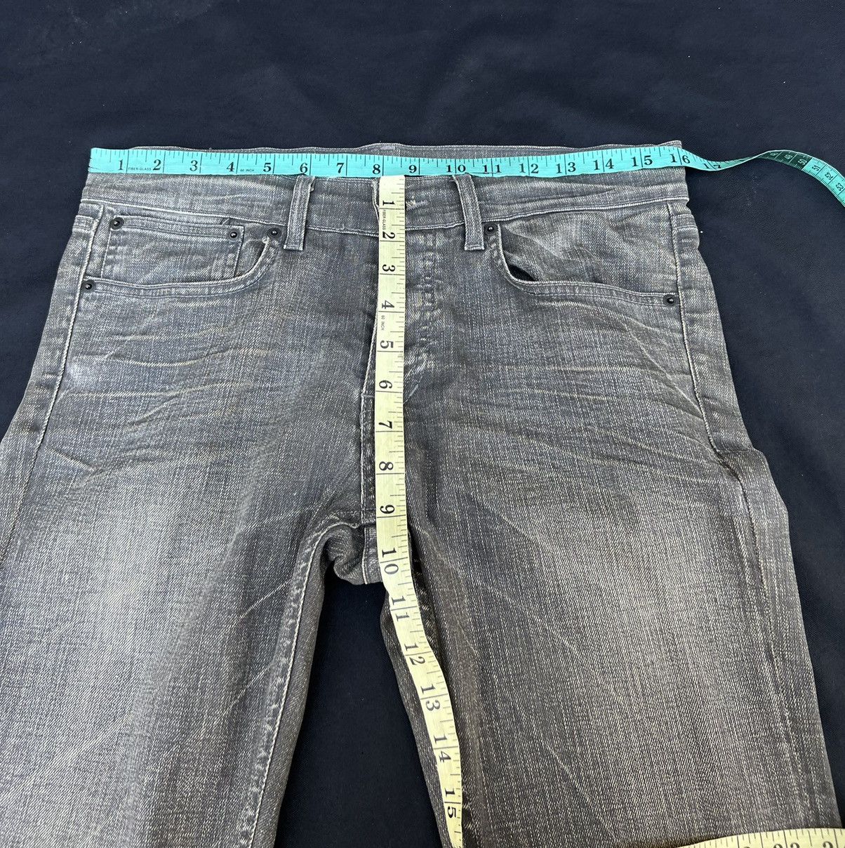 Hells Bells Vintage Hells Bells Faded Black Waxed Denim Slim Jeans Size US 29 - 18 Thumbnail