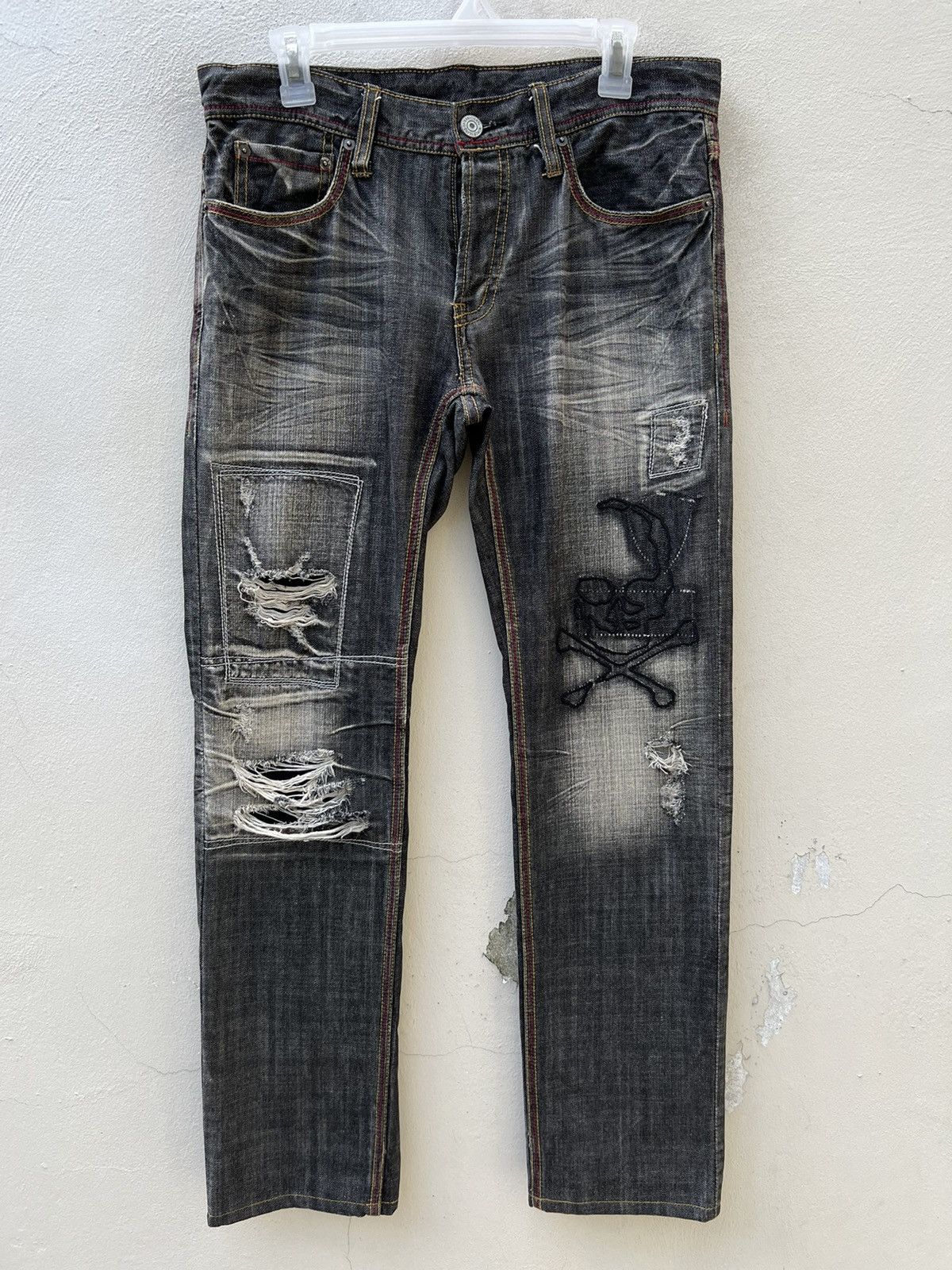 パンツ EDGE RUPERT type logo design denim jeans Trashed Edge Rupert Japan Ripped Denim Jeans