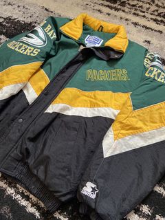 GREEN BAY PACKERS VINTAGE 1990'S STARTER V-NECK PRO LINE WINDBREAKER JACKET  ADULT LARGE