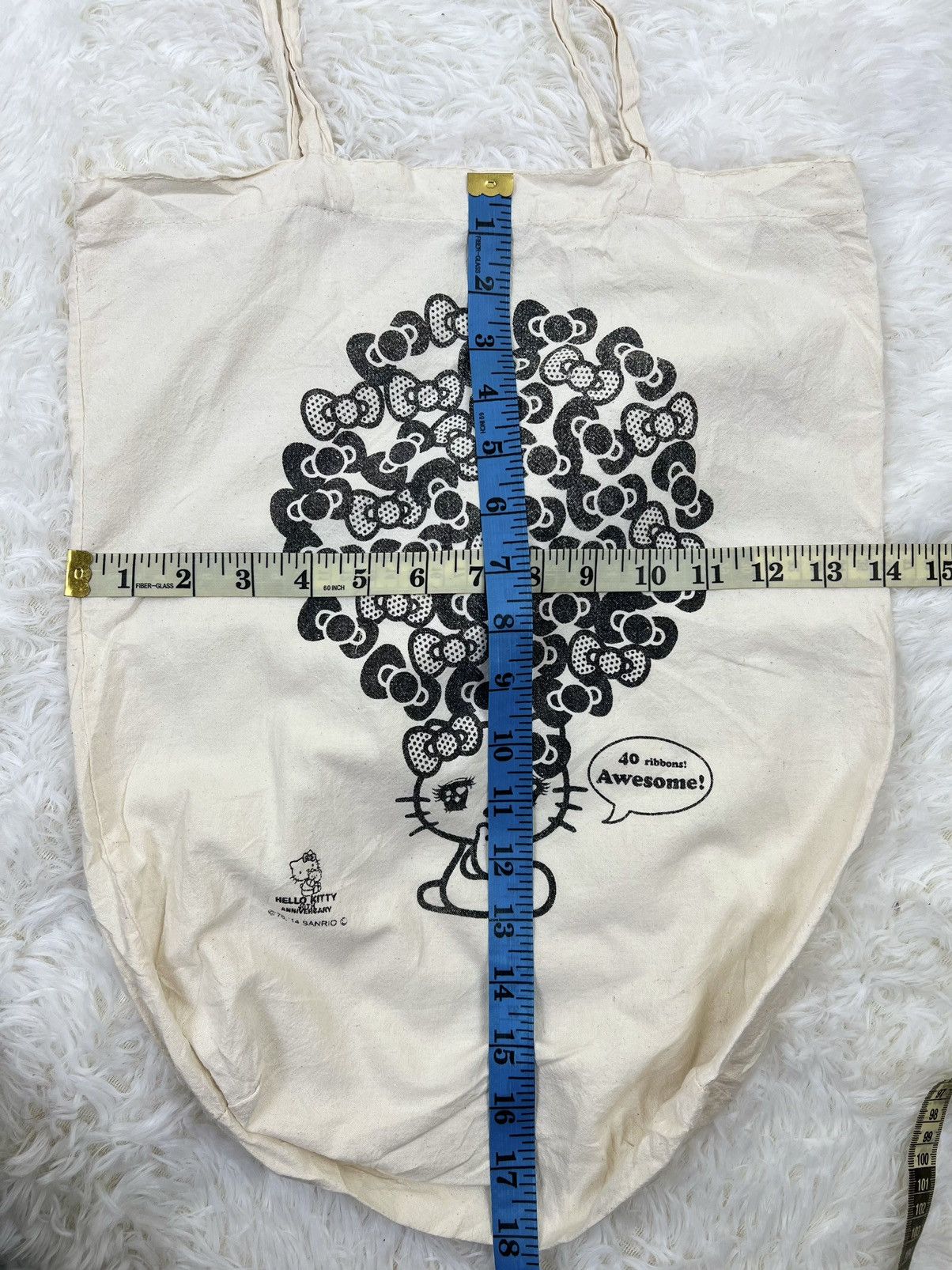Anime Vintage Hello Kitty Anniversary 40th Ribbon Tote Bag Size ONE SIZE - 4 Thumbnail