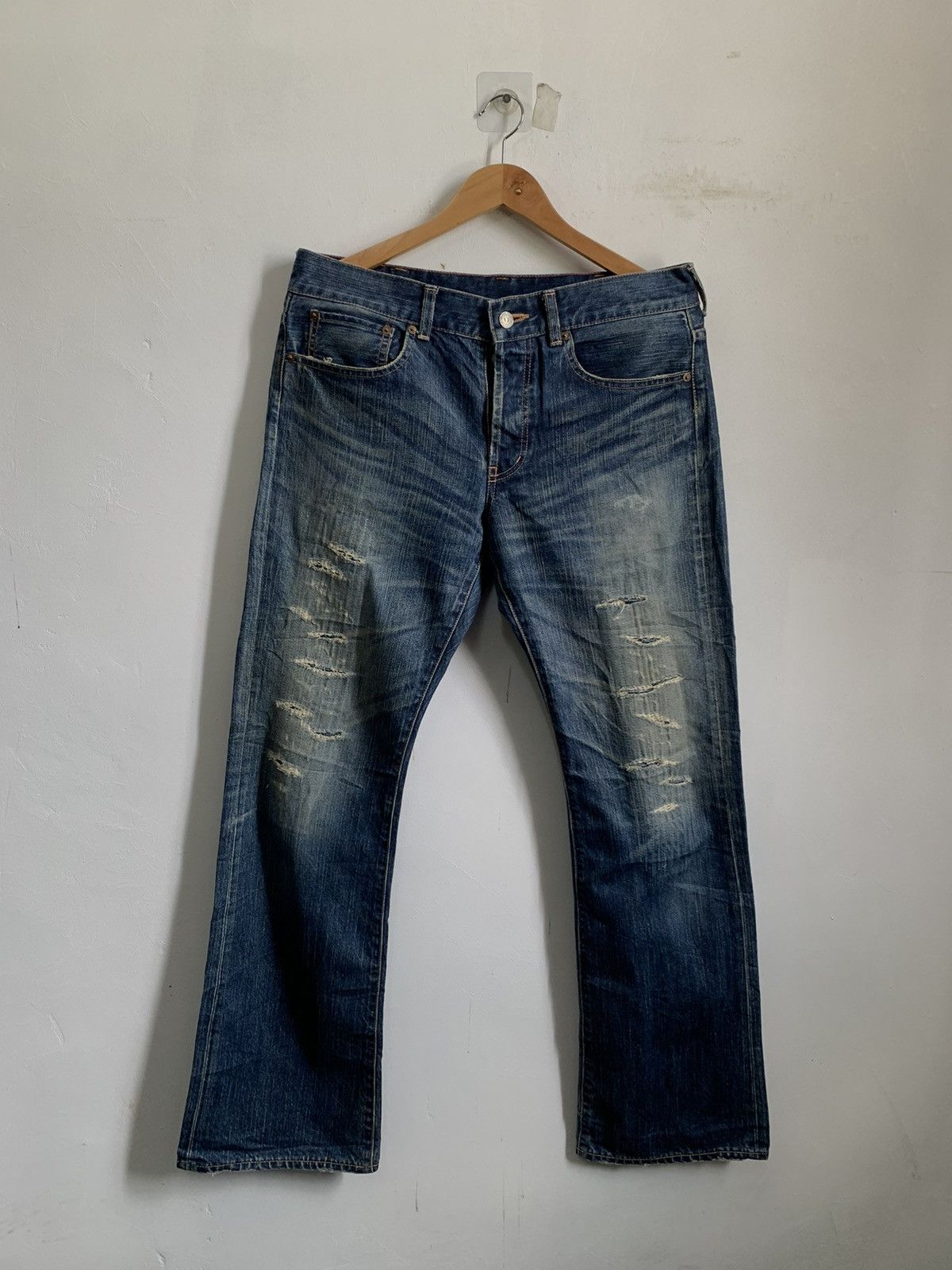 Japanese Brand SOF Made in Heaven Flare Boro Denim Jeans Size US 35 - 1 Thumbnail