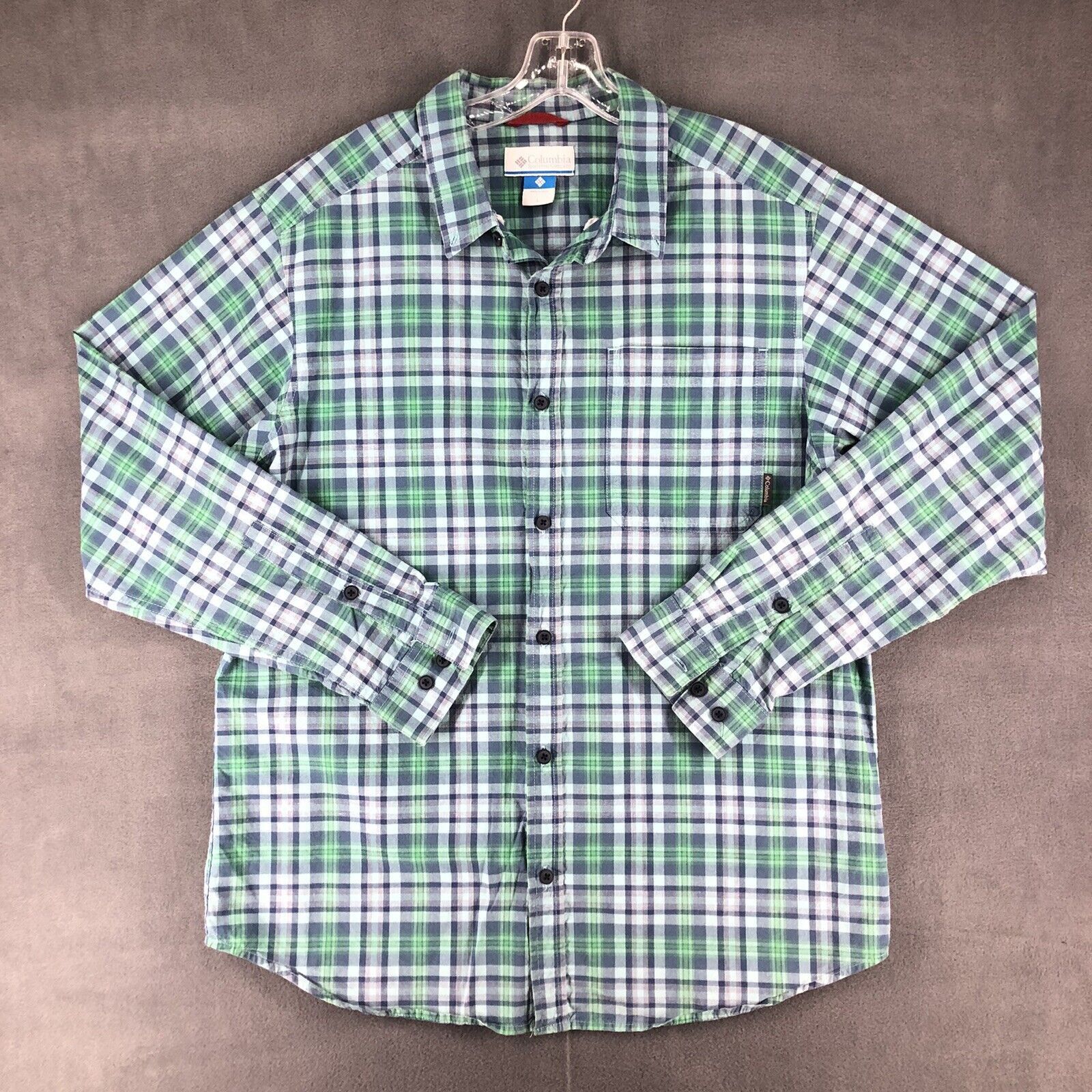 Vintage Columbia Button Up Shirt Adult Large Green Plaid Outdoor Casual ...