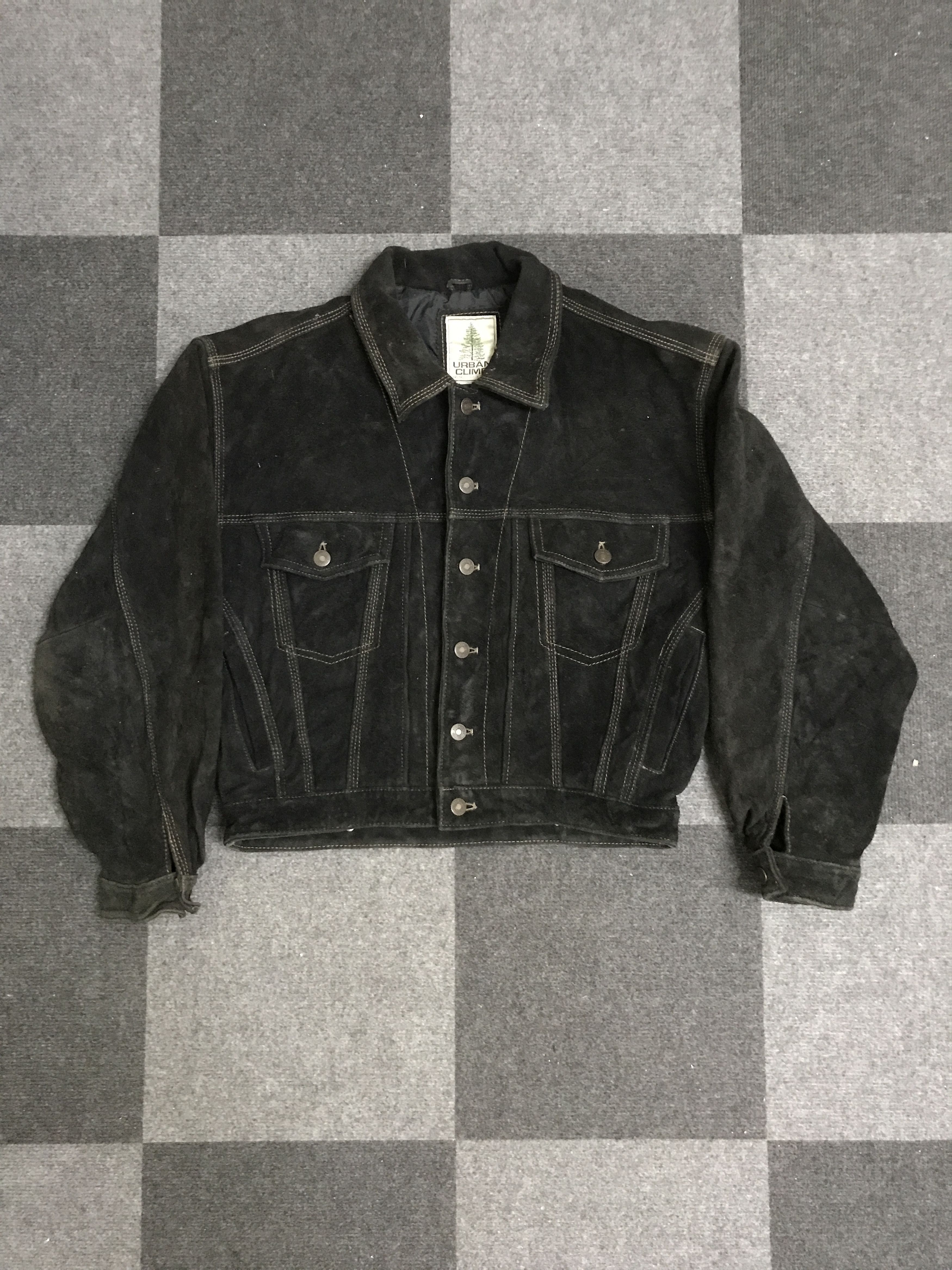 image of Genuine Leather x Vintage J52 Urban Climb Suede Leather Trucker in Black, Men's (Size Medium)
