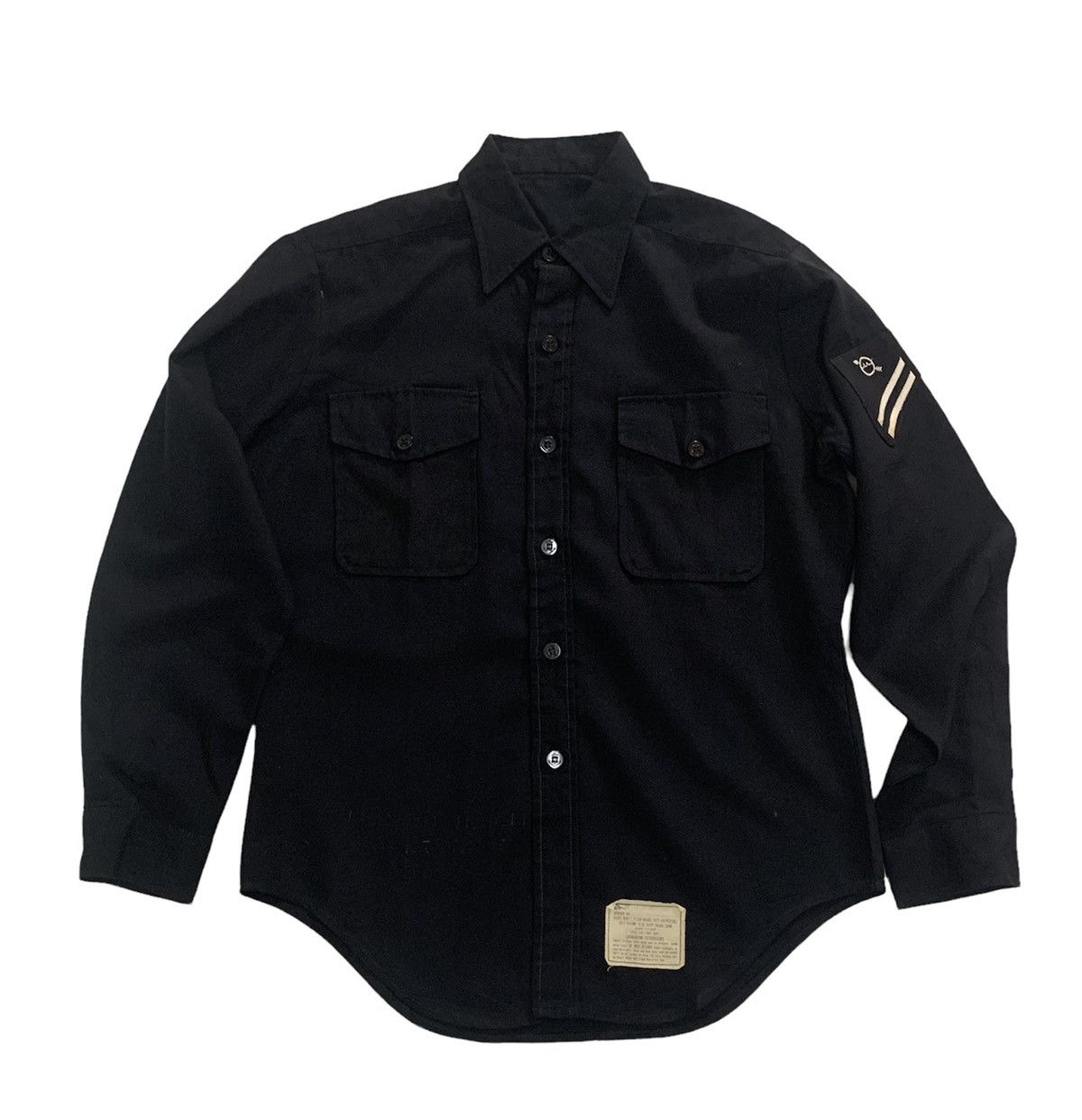 VINTAGE 70s NAVY MAN'S PLAINE WEAVE BLUE NAVY SHADE SHIRT