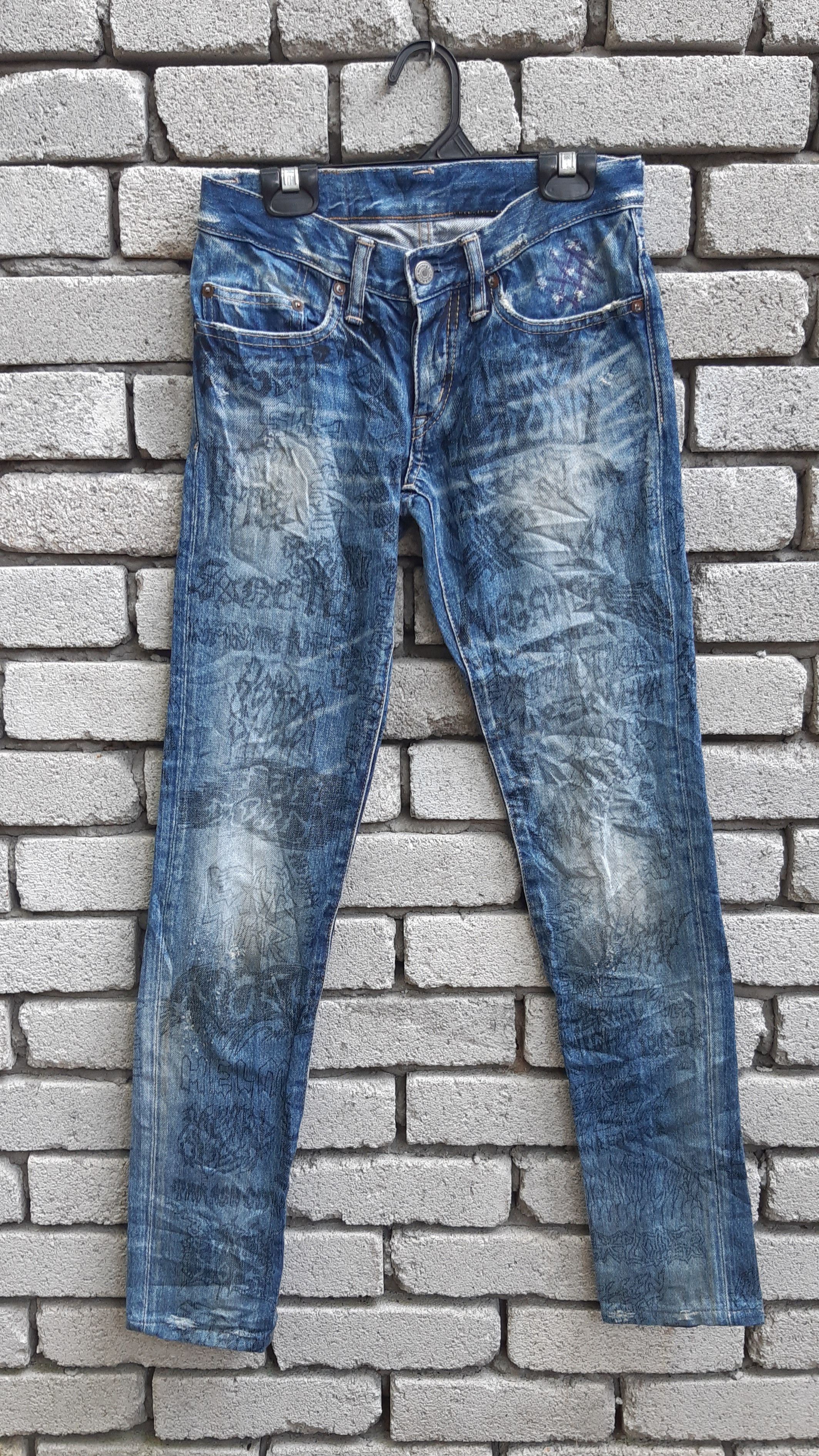 image of Xxs Hysteric Glamour Full Print Metal Band Pants in Blue, Men's (Size 26)