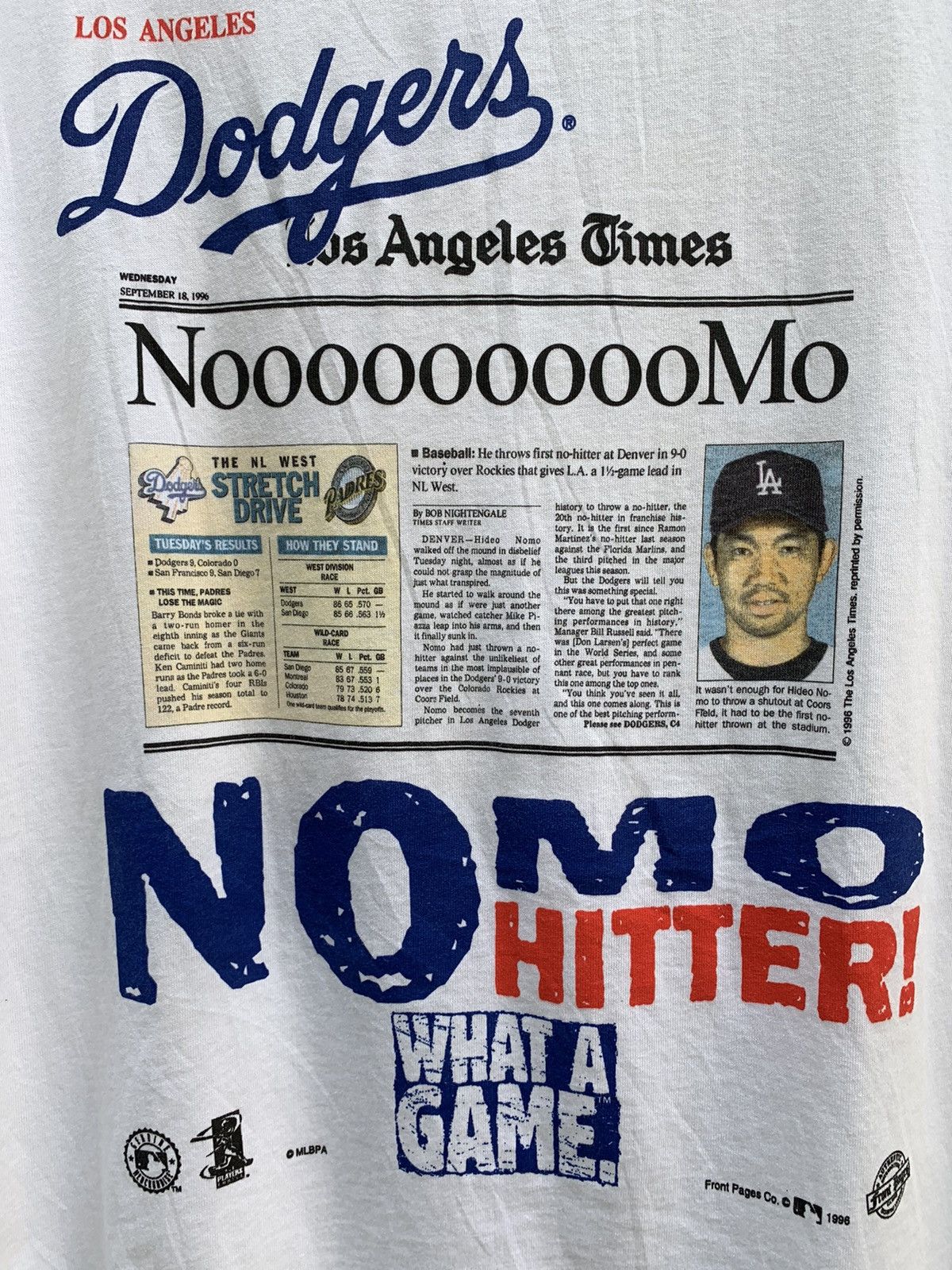 MLB Vintage Front Page LA Dodgers No More Hitter N.W.T Tee Size US L / EU 52-54 / 3 - 9 Thumbnail