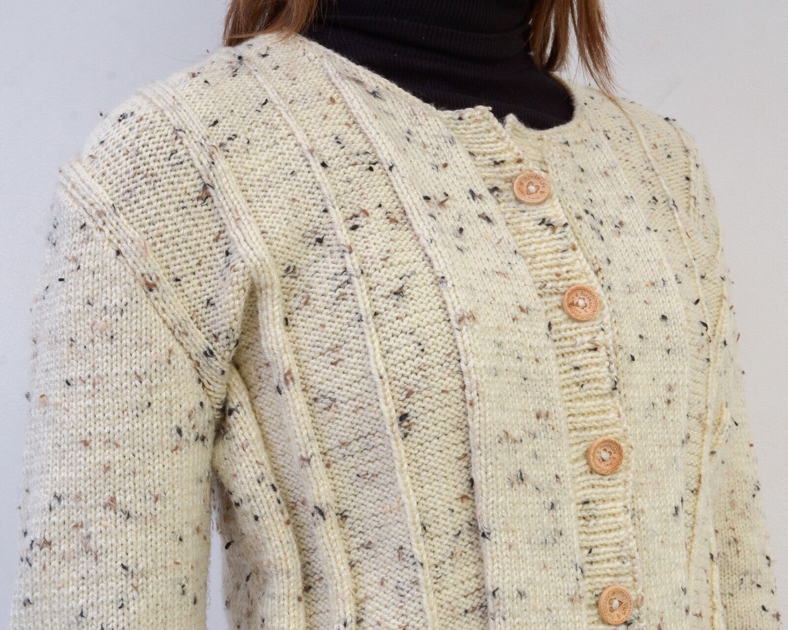 Vintage Cardigan Jacket Wool Sweater Wooden Button Up Stripe Knit Size S / US 4 / IT 40 - 5 Thumbnail