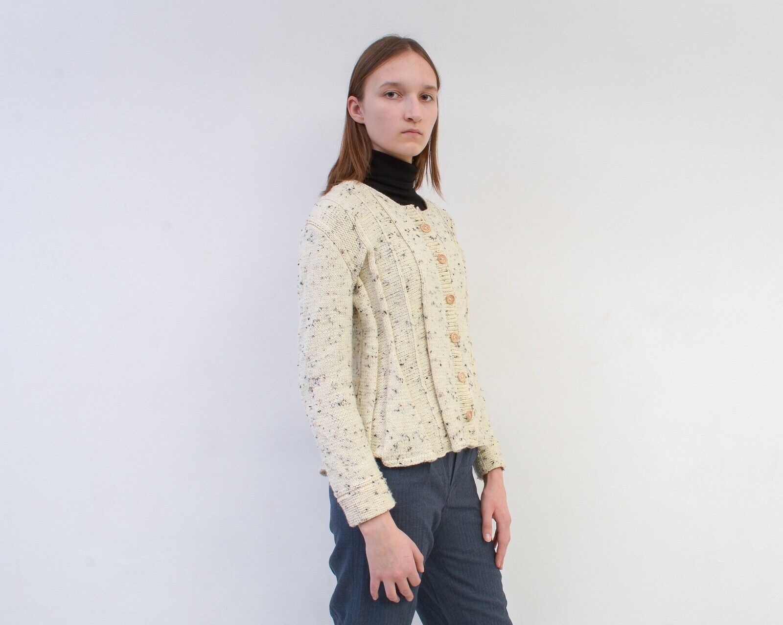 Vintage Cardigan Jacket Wool Sweater Wooden Button Up Stripe Knit Size S / US 4 / IT 40 - 3 Thumbnail