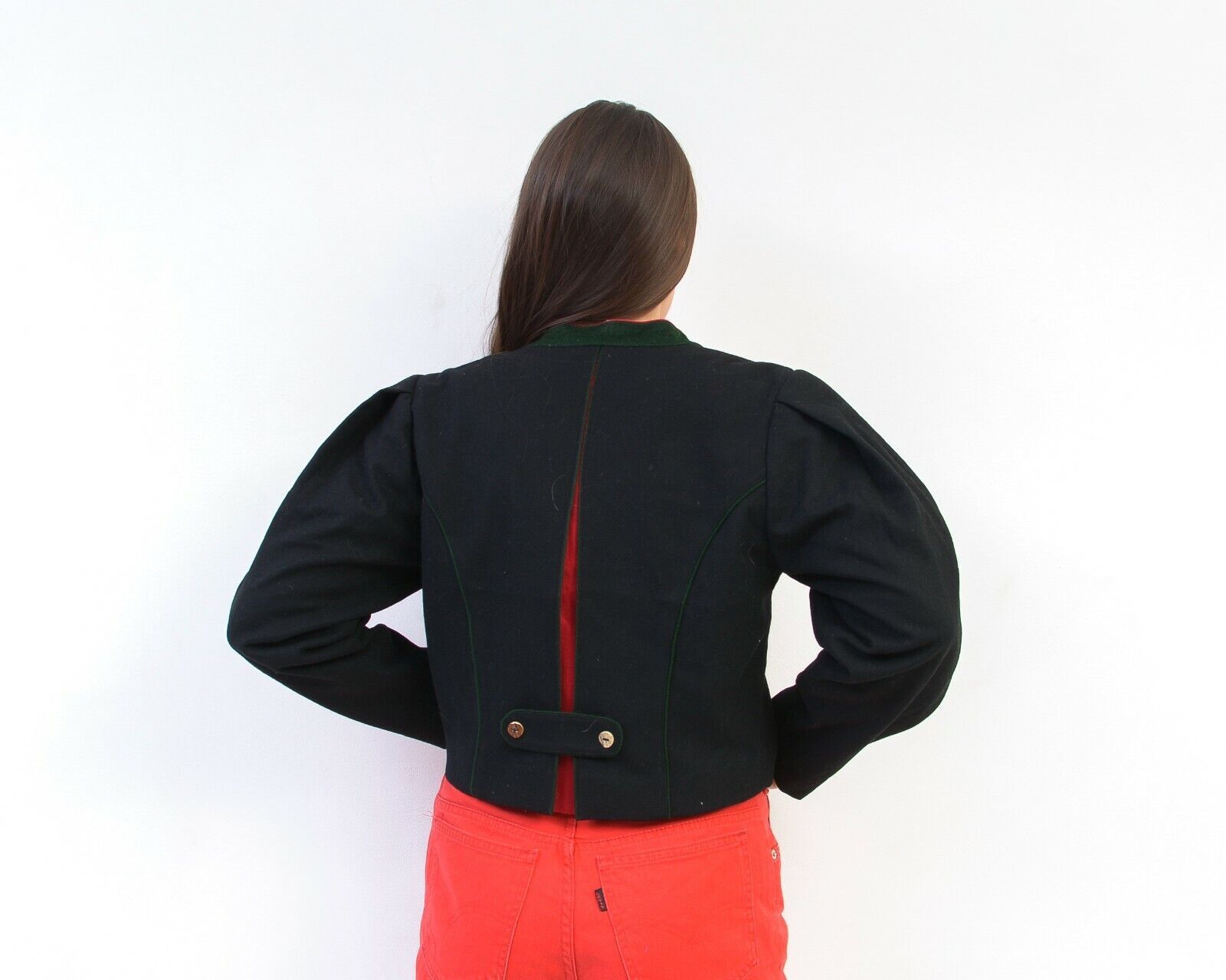 Other × Vintage Trachten Blazer Wool Jacket Puffy Sleeves Bone Brooch Button Size S / US 4 / IT 40 - 4 Thumbnail