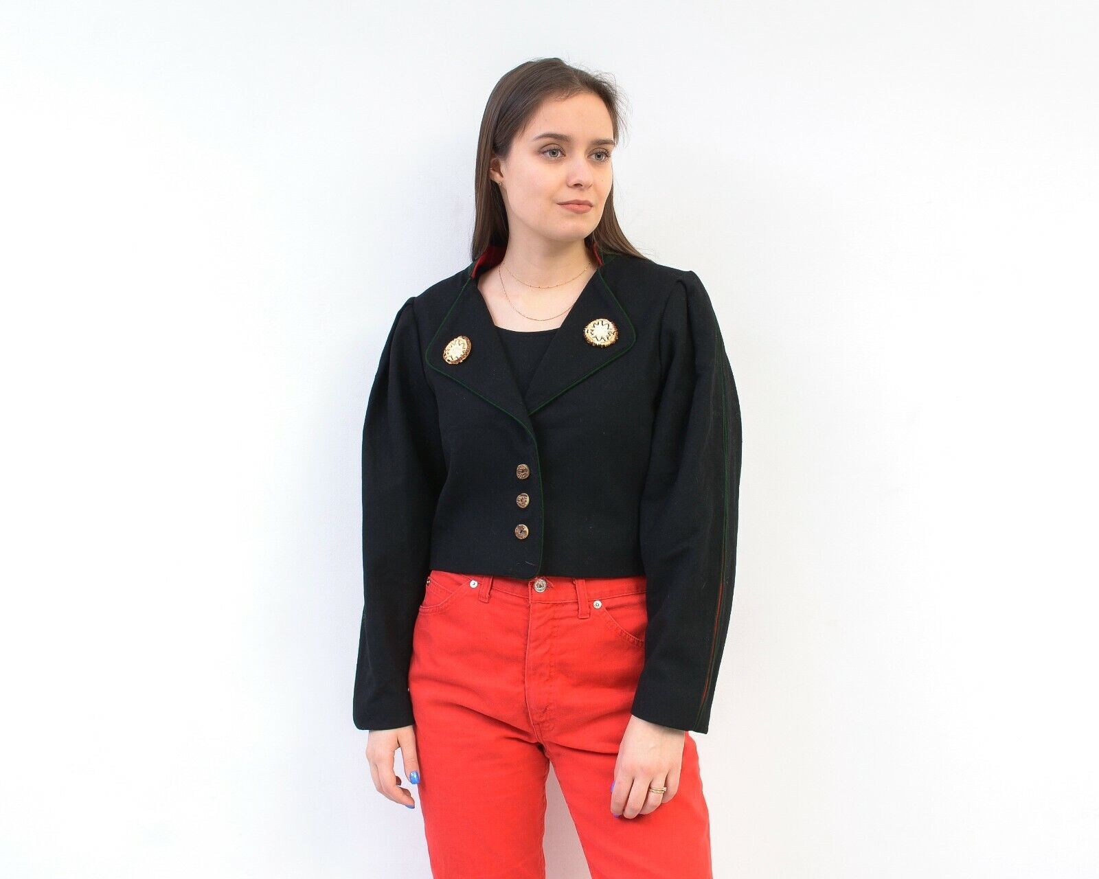 Other × Vintage Trachten Blazer Wool Jacket Puffy Sleeves Bone Brooch Button Size S / US 4 / IT 40 - 1 Thumbnail