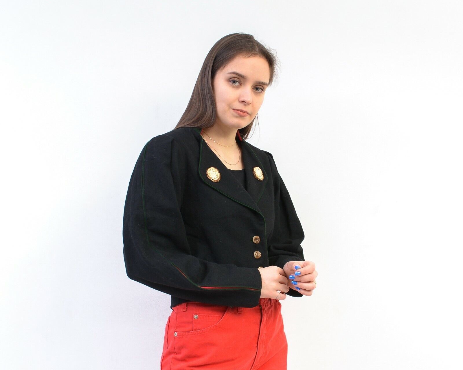 Other × Vintage Trachten Blazer Wool Jacket Puffy Sleeves Bone Brooch Button Size S / US 4 / IT 40 - 2 Thumbnail