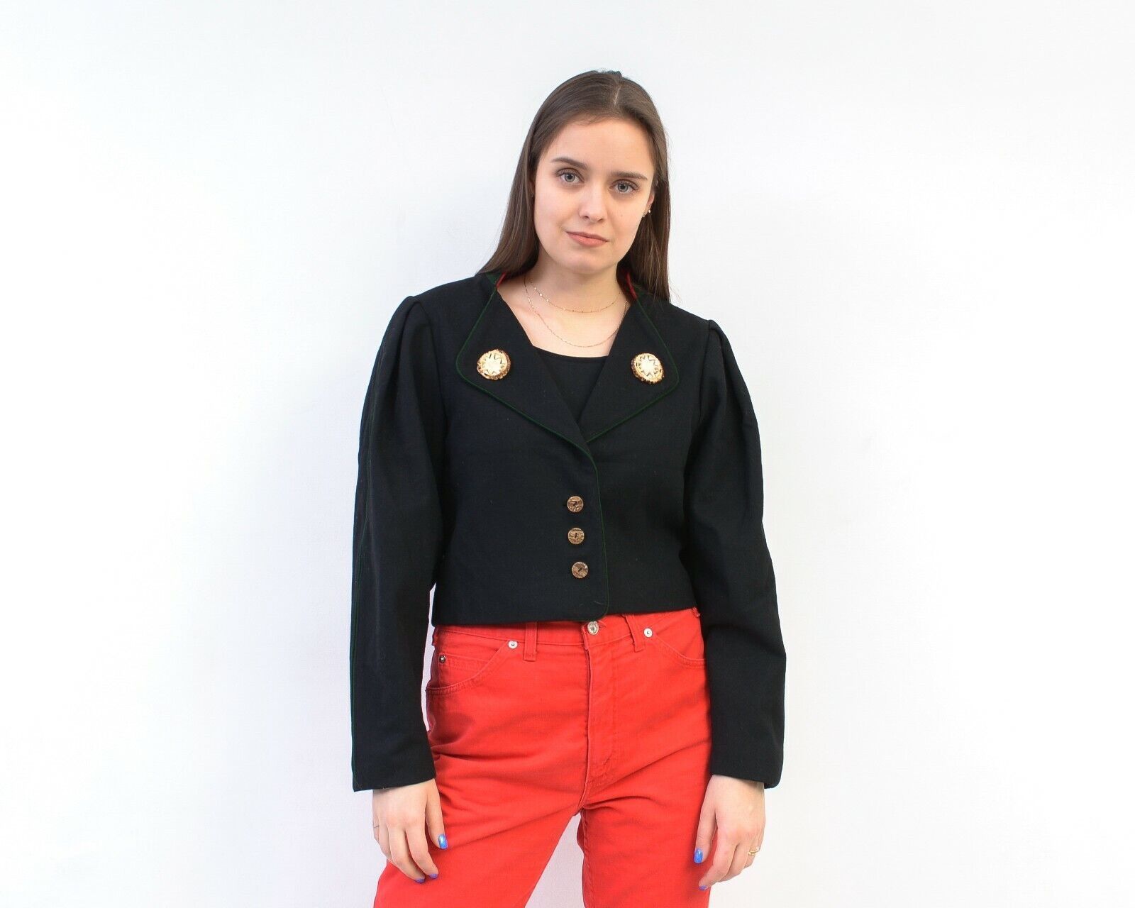 Other × Vintage Trachten Blazer Wool Jacket Puffy Sleeves Bone Brooch Button Size S / US 4 / IT 40 - 3 Thumbnail