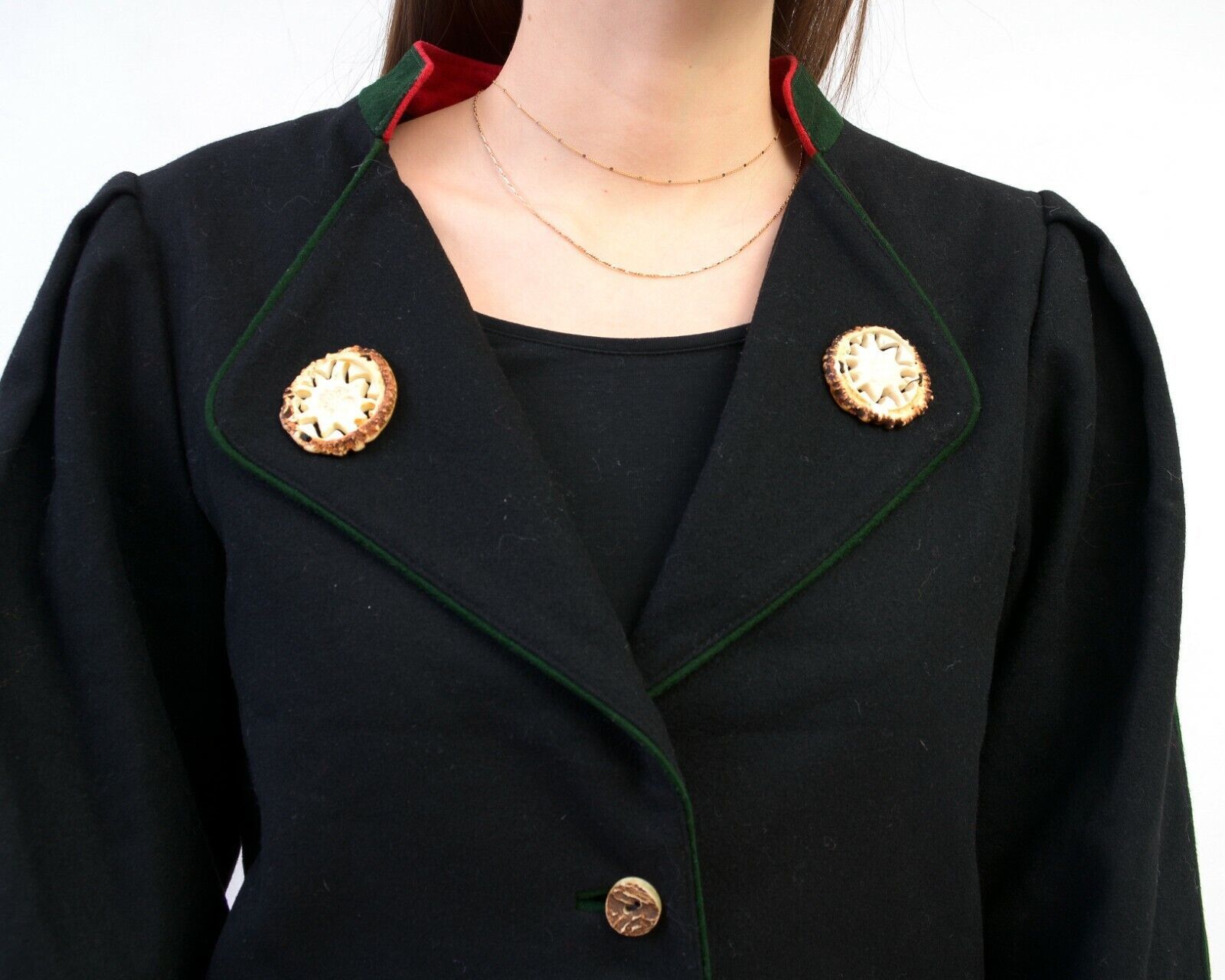 Other × Vintage Trachten Blazer Wool Jacket Puffy Sleeves Bone Brooch Button Size S / US 4 / IT 40 - 5 Thumbnail