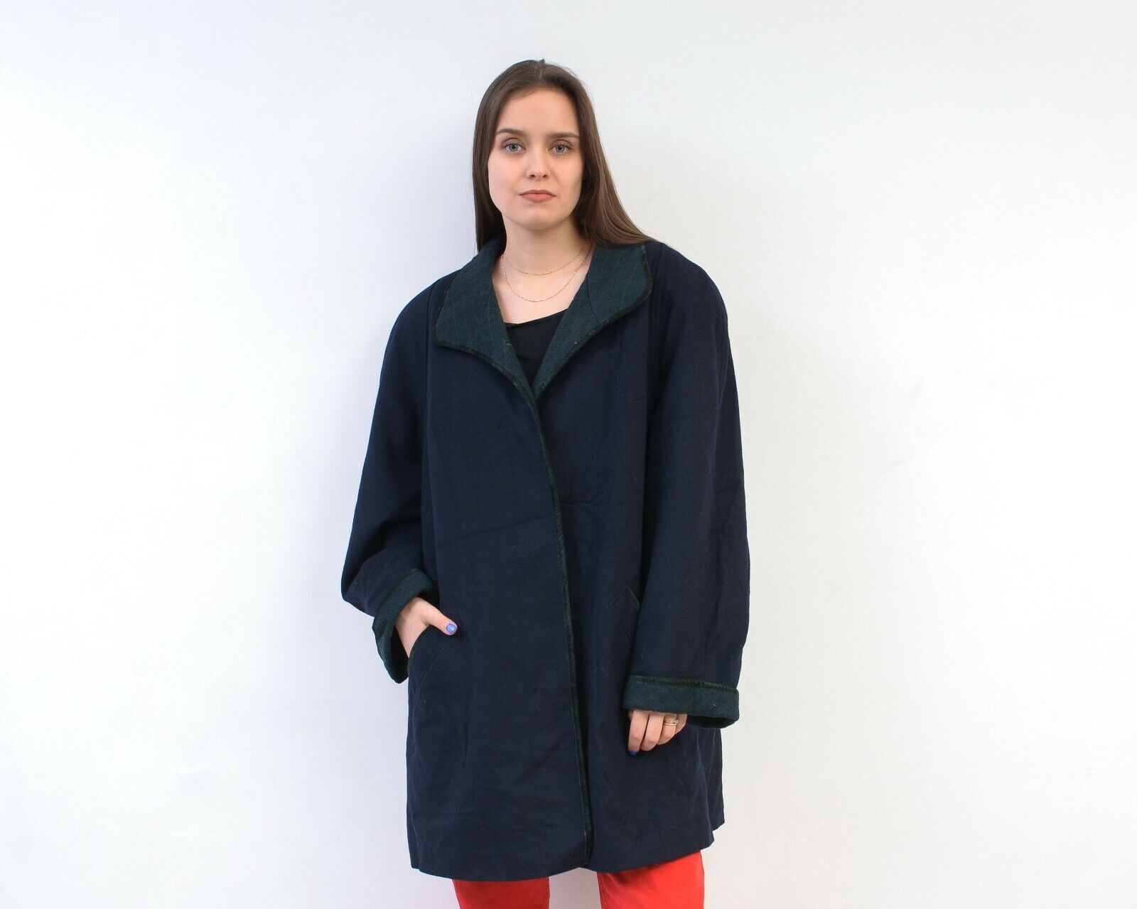 Vintage Loden 80s Alpaca Wool Coat Jacket Overcoat Blue Button Up Size L / US 10 / IT 46 - 2 Thumbnail