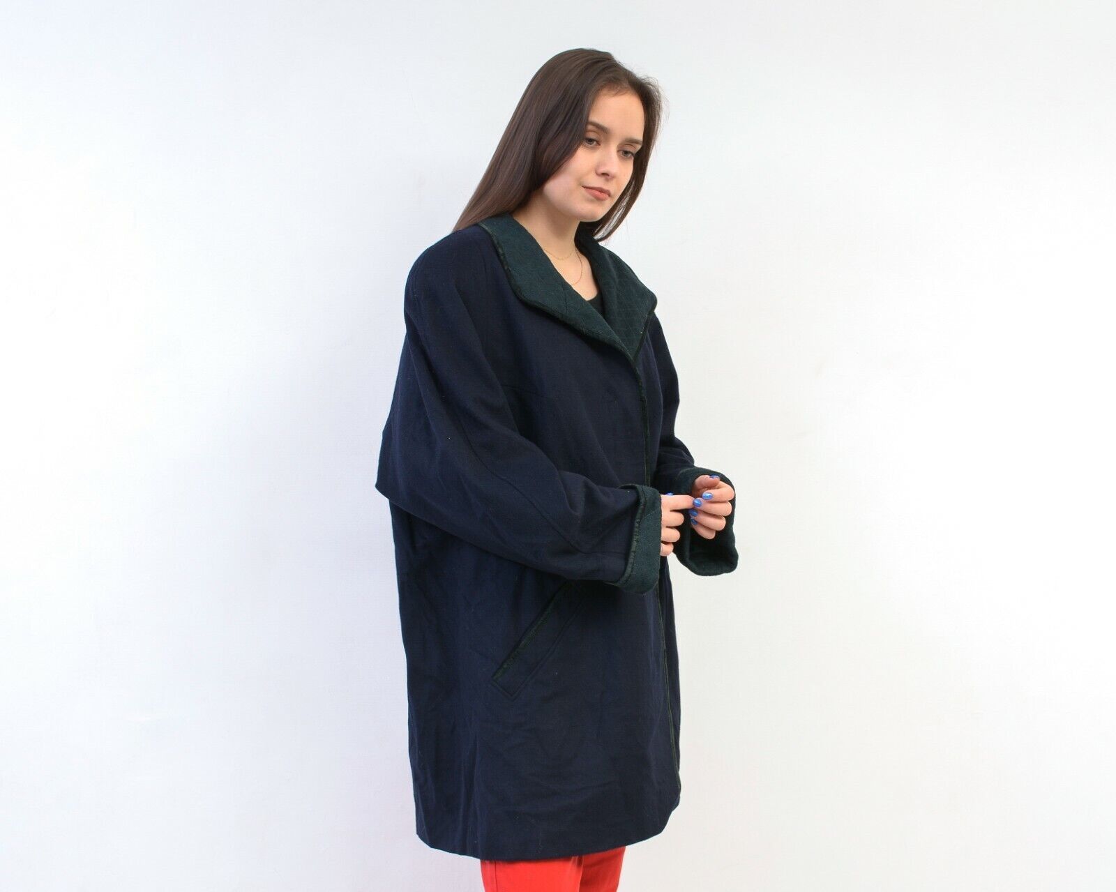 Vintage Loden 80s Alpaca Wool Coat Jacket Overcoat Blue Button Up Size L / US 10 / IT 46 - 3 Thumbnail