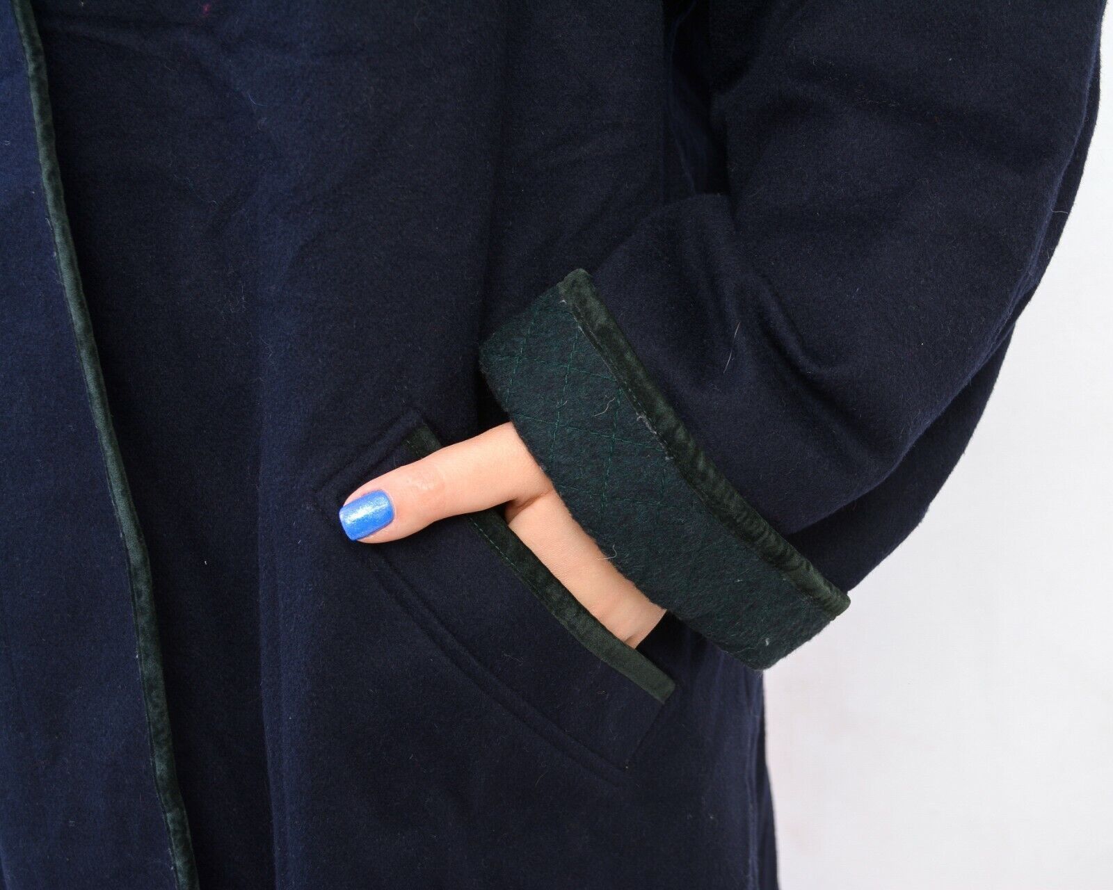 Vintage Loden 80s Alpaca Wool Coat Jacket Overcoat Blue Button Up Size L / US 10 / IT 46 - 6 Thumbnail