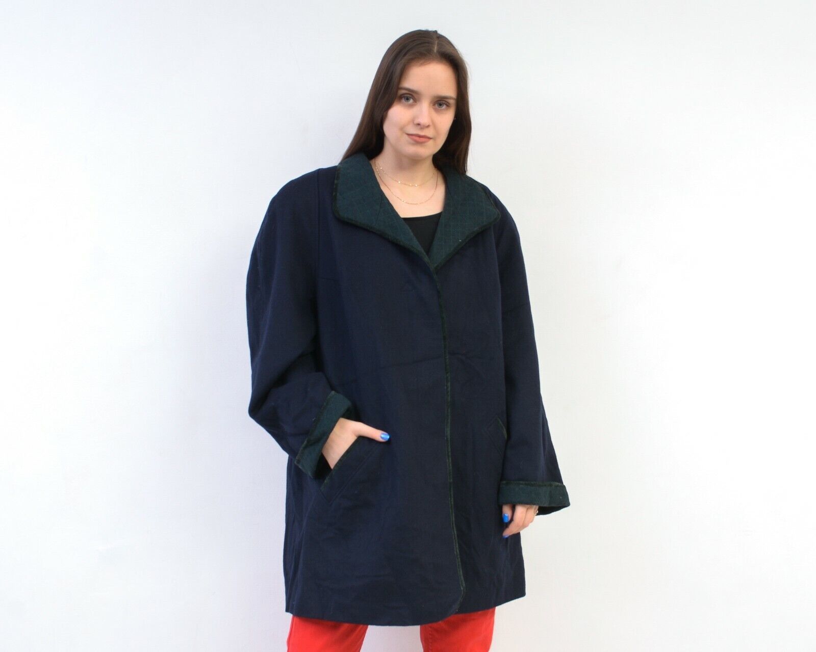 Vintage Loden 80s Alpaca Wool Coat Jacket Overcoat Blue Button Up Size L / US 10 / IT 46 - 1 Thumbnail