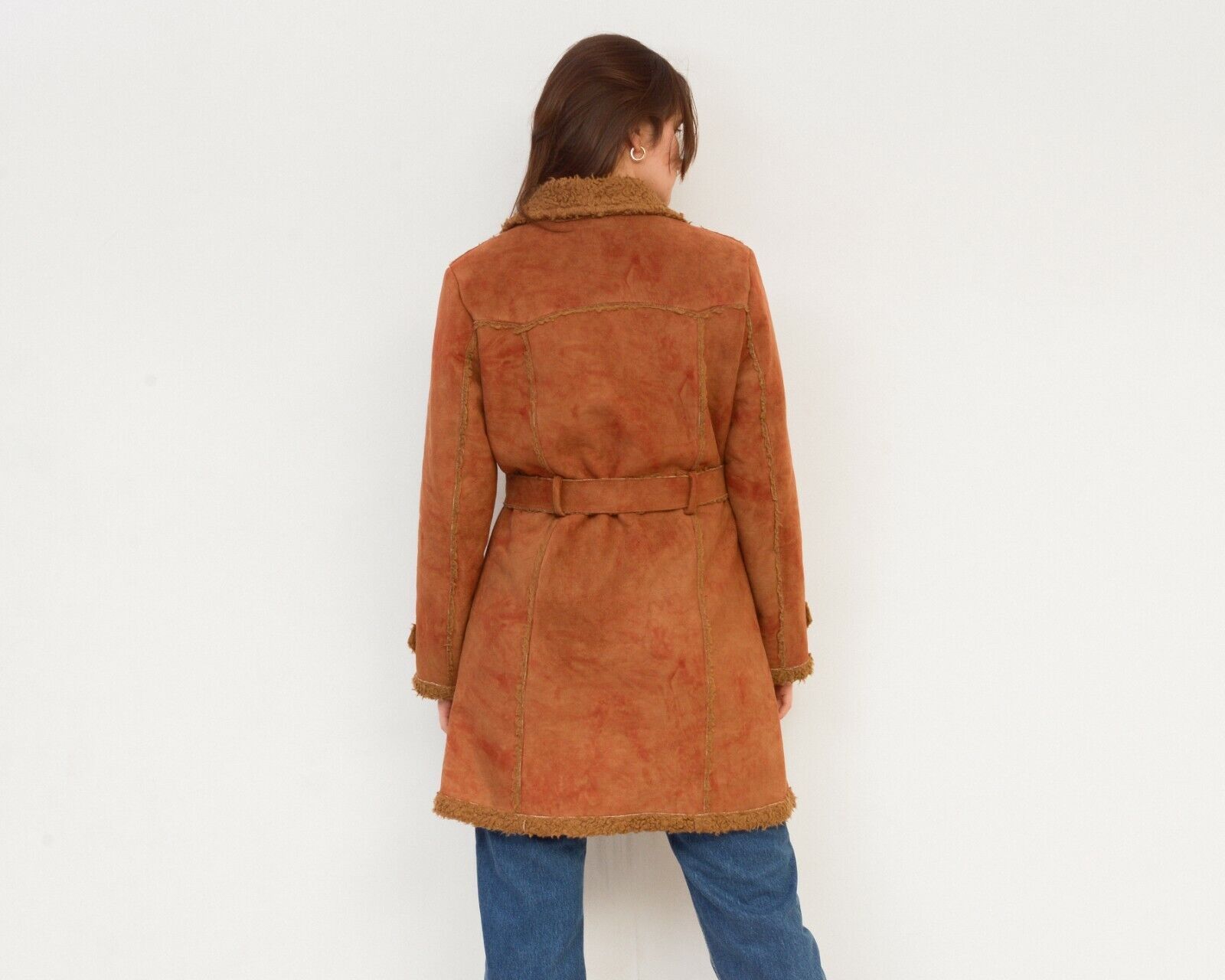 Leather × Vintage Faux Suede Faux Fur Jacket Coat Afghan Warm Overcoat Belted Size L / US 10 / IT 46 - 4 Thumbnail
