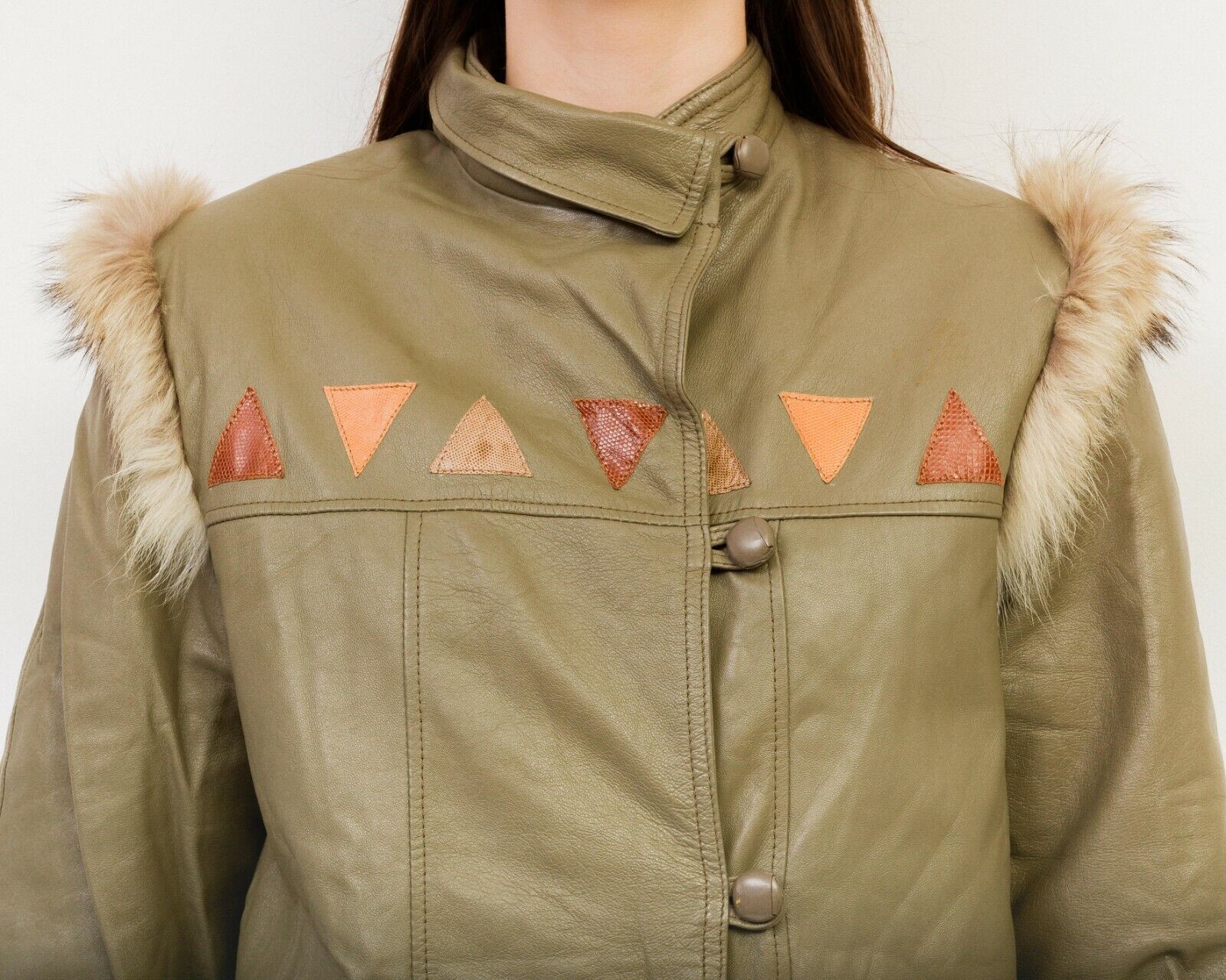 Vintage Leather Fox Fur Jacket Coat Parka Warm Triangles Authentic Size L / US 10 / IT 46 - 6 Thumbnail