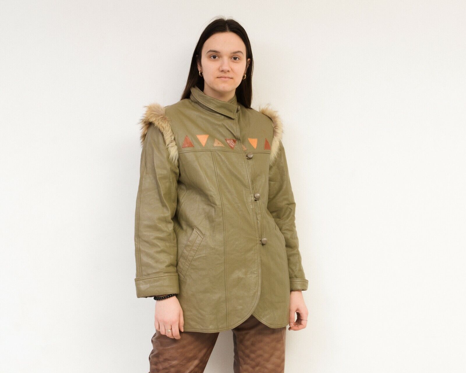 Vintage Leather Fox Fur Jacket Coat Parka Warm Triangles Authentic Size L / US 10 / IT 46 - 2 Thumbnail