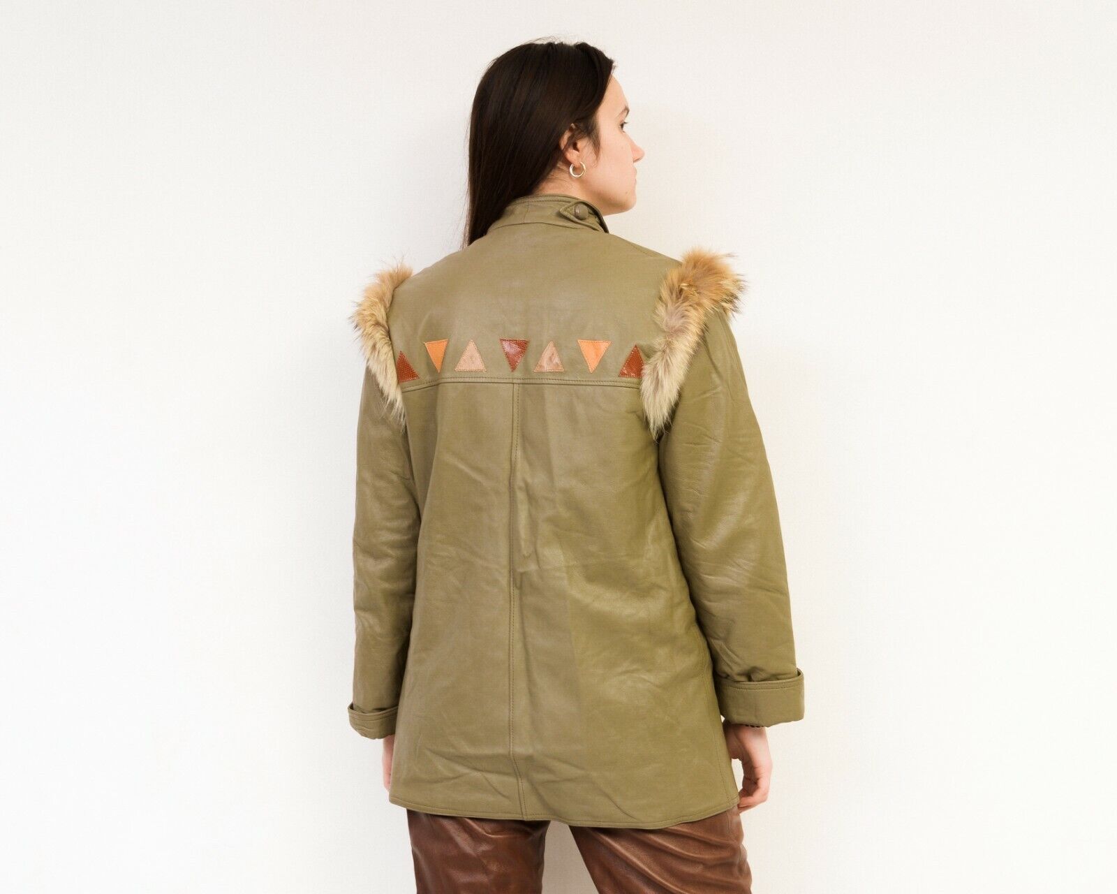 Vintage Leather Fox Fur Jacket Coat Parka Warm Triangles Authentic Size L / US 10 / IT 46 - 5 Thumbnail