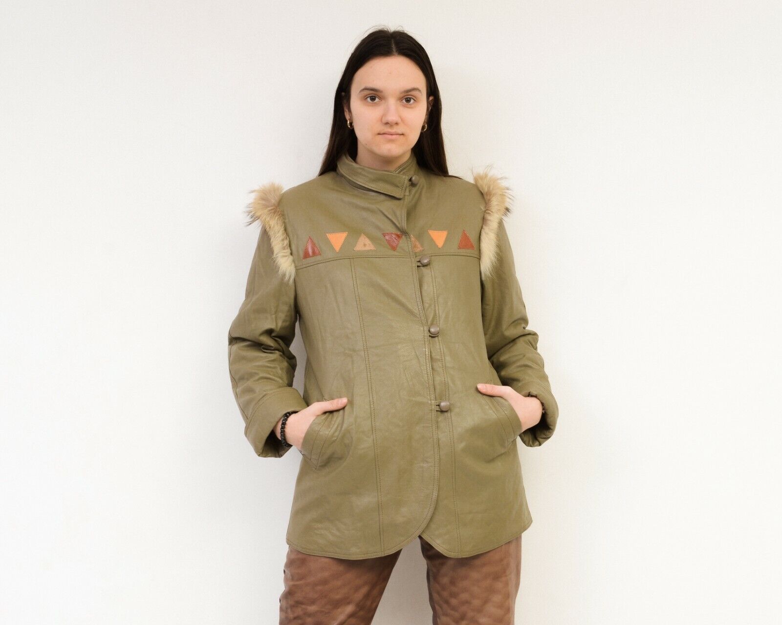 Vintage Leather Fox Fur Jacket Coat Parka Warm Triangles Authentic Size L / US 10 / IT 46 - 3 Thumbnail