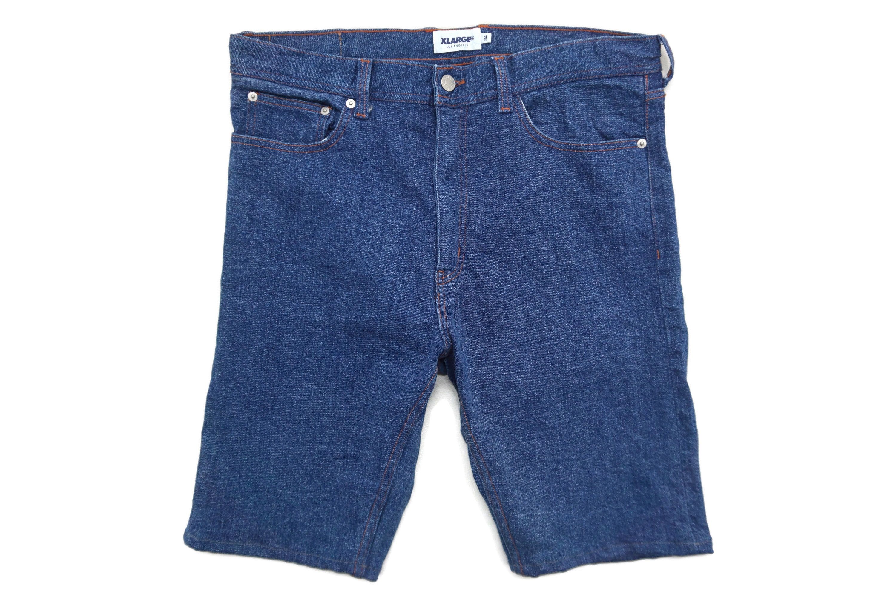 image of Workers x Xlarge Clothing Hip Hop Skateboards Short Jeans Pants in Blue, Men's (Size 34)