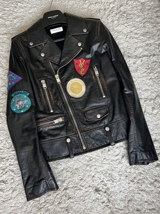 Saint laurent leather jacket on sale patches