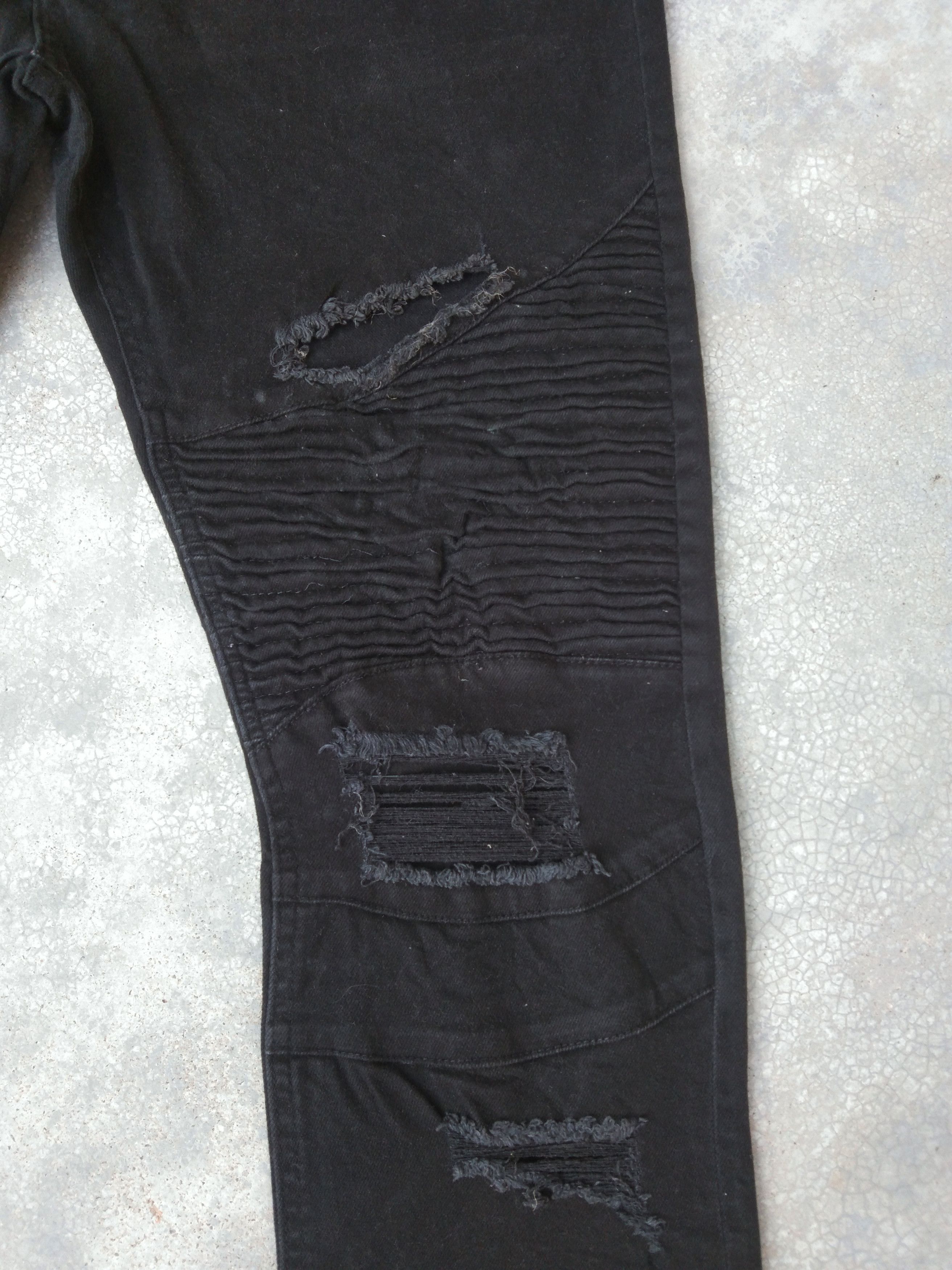 H&M H&M Distressed Black Skinny Moto Pants Style Balmain 33x29 Size US 33 - 4 Thumbnail