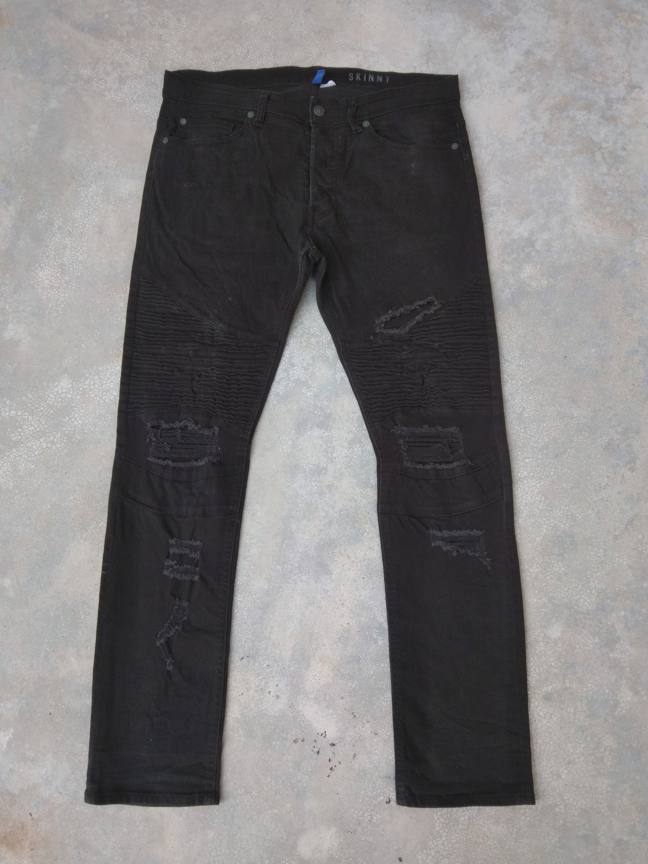 H&M Distressed Black Skinny Moto Pants Style Balmain 33x29