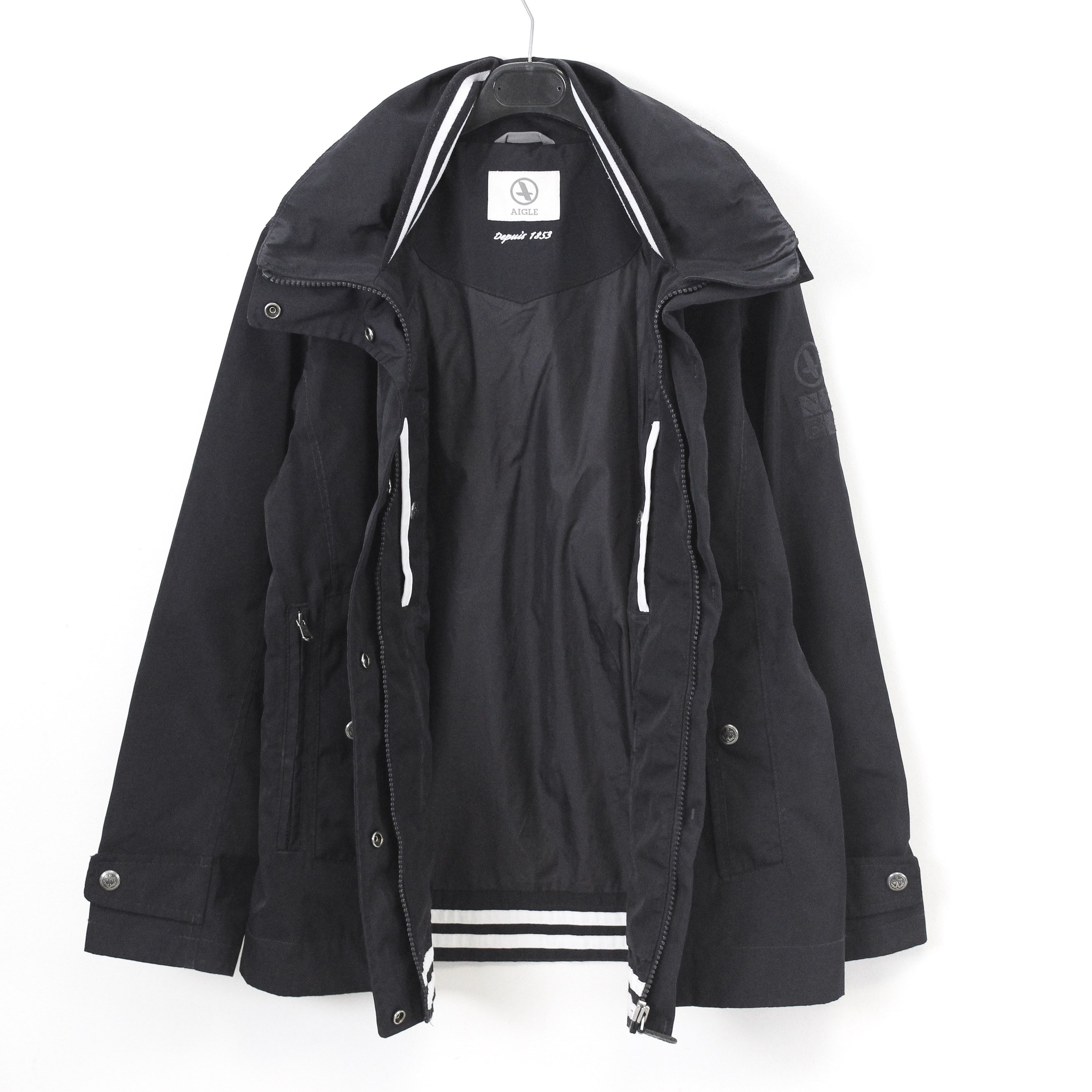 Aigle FOURWINDS Jacket Over Coat Hidden Hood Parka Winter Navy Zip Size M / US 6-8 / IT 42-44 - 2 Thumbnail