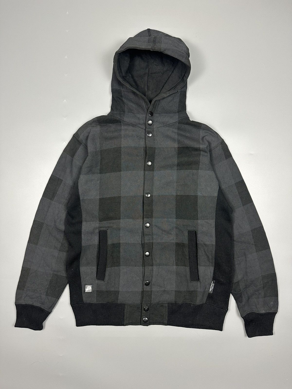 image of Checkered Power To The People Hooded Sweater in Black, Men's (Size Medium)