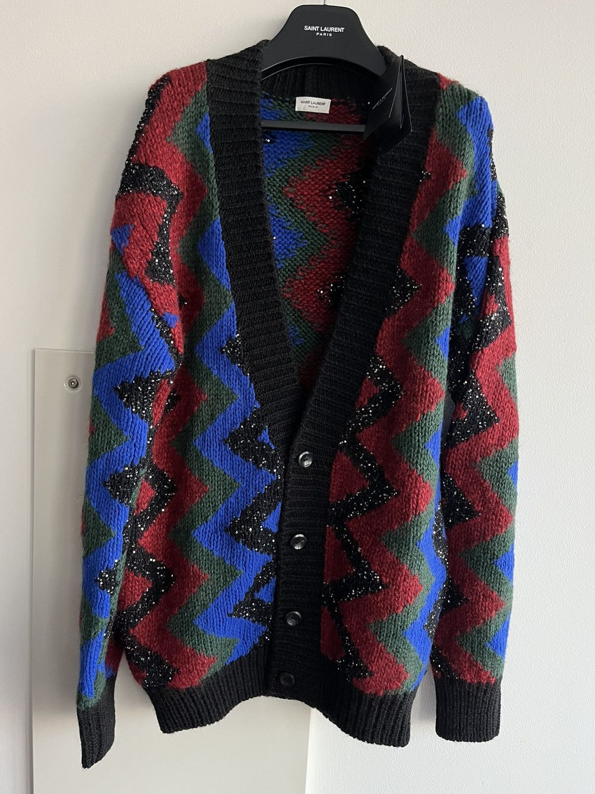 Hedi Slimane × Saint Laurent Paris × Yves Saint Laurent SuperRunway $2,800 Value Celebrity Glitter Cardigan Sweater Size US L / EU 52-54 / 3 - 2 Thumbnail