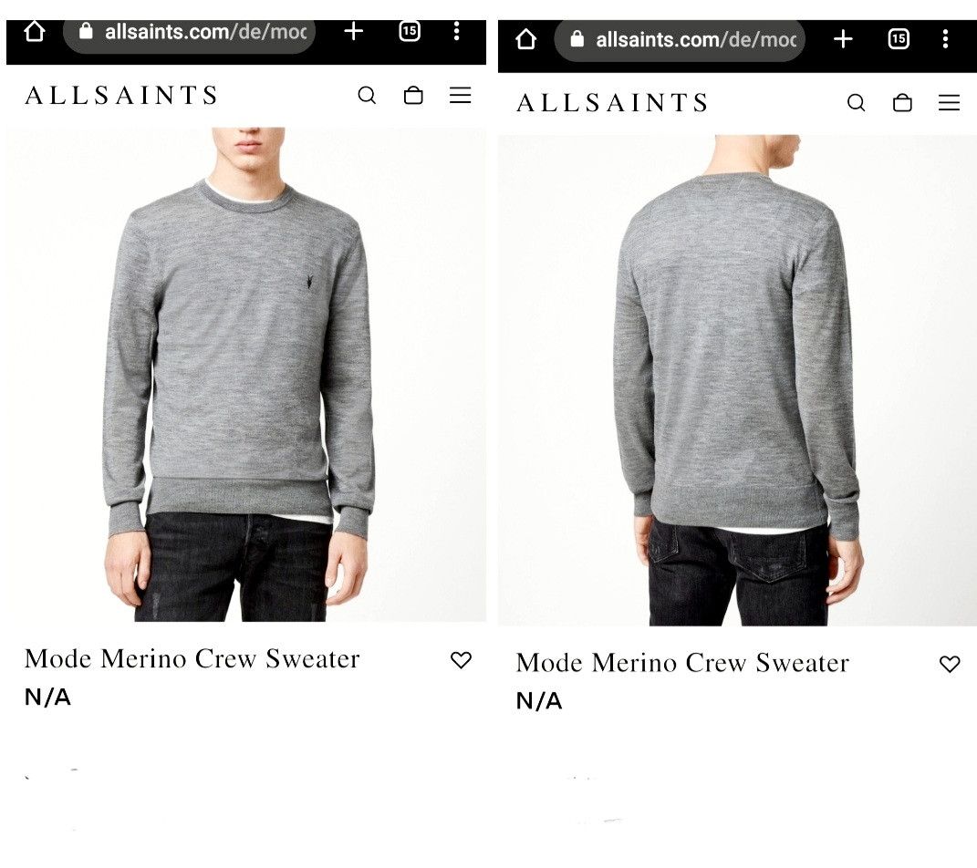 Allsaints AllSaints 100% Merino Wool MODE MERINO CREW Sweater size M Size US M / EU 48-50 / 2 - 3 Thumbnail