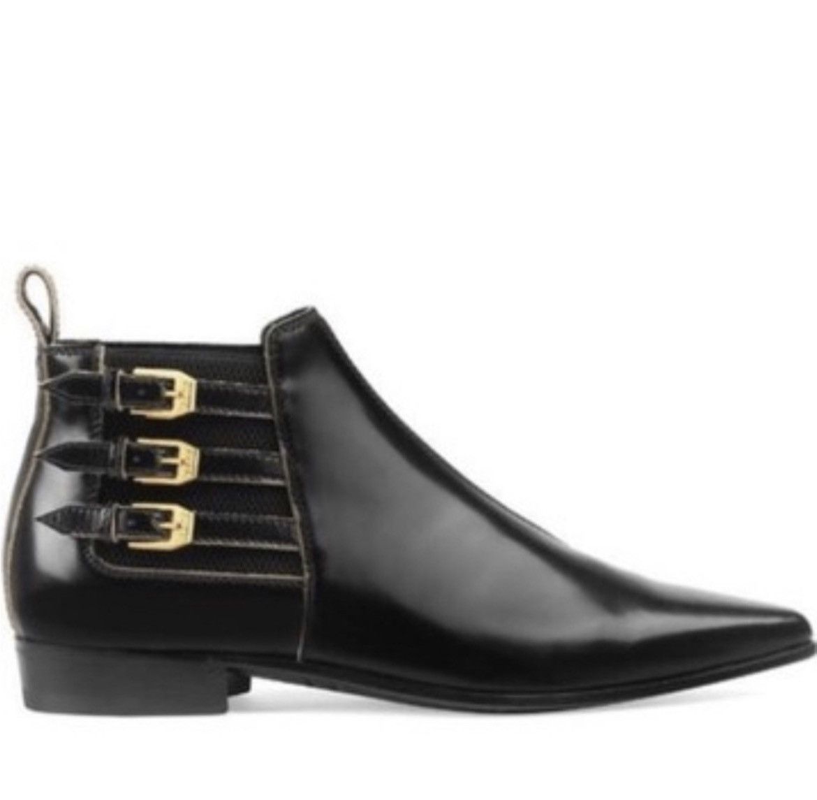 Gucci Buckle Pointed Toe Leather Ankle Boots