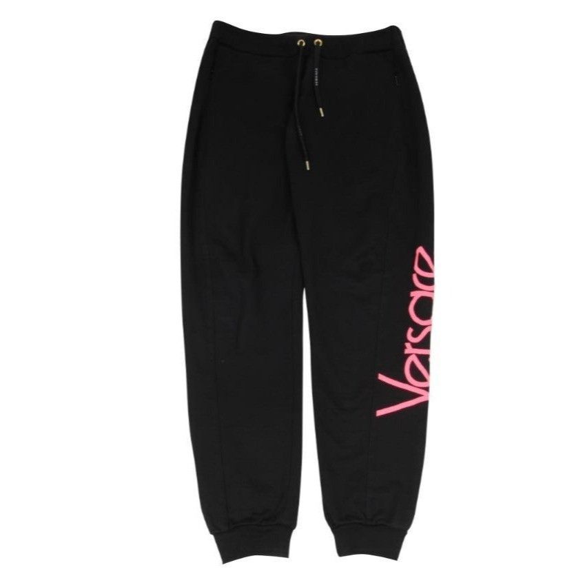 Versace Black Pink Logo Drawstring Sweat Pants Joggers - 01449 Size US 28 / EU 44 - 1 Thumbnail
