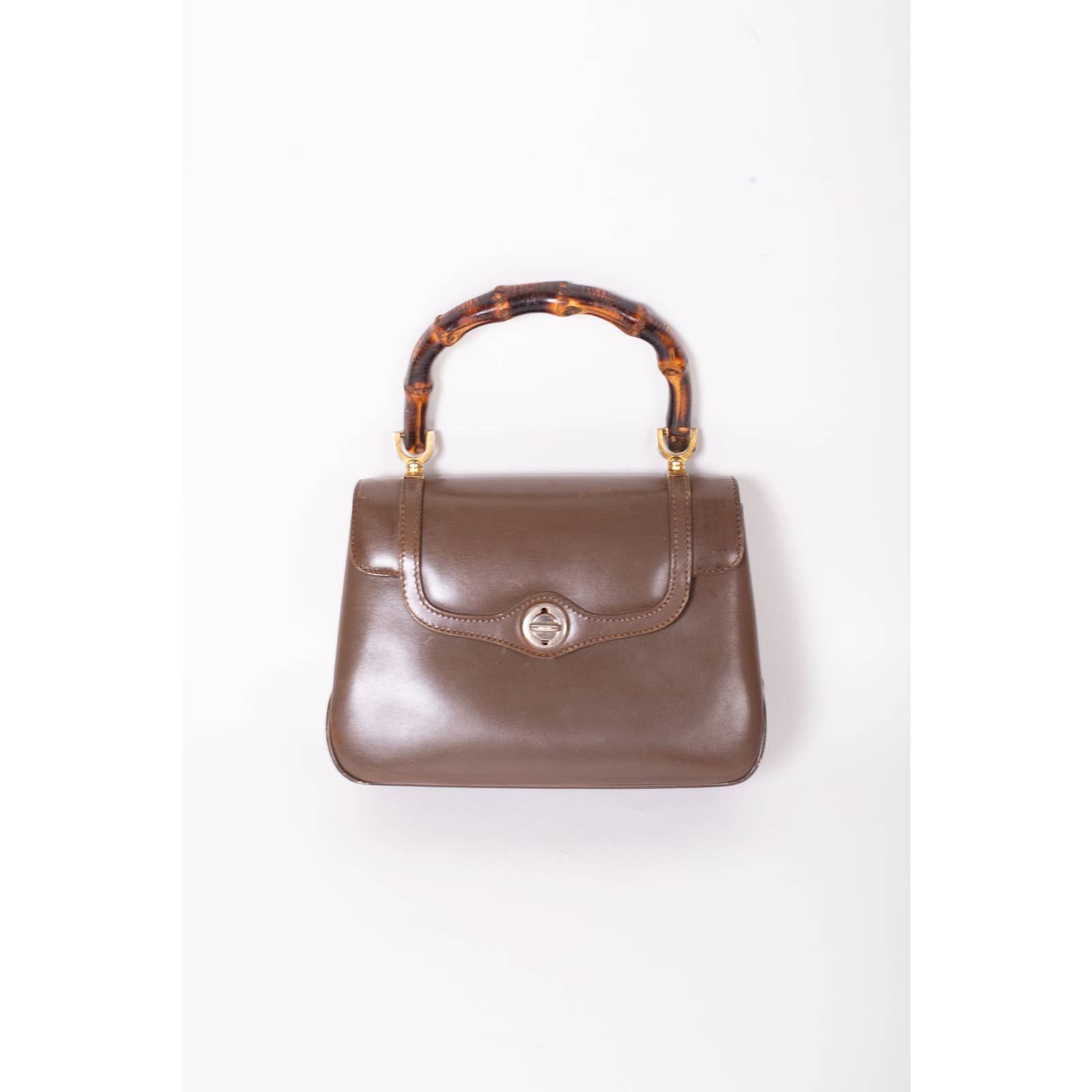 Vintage GUCCI 60s 1947 Brown Leather Bamboo Top Handle Bag
