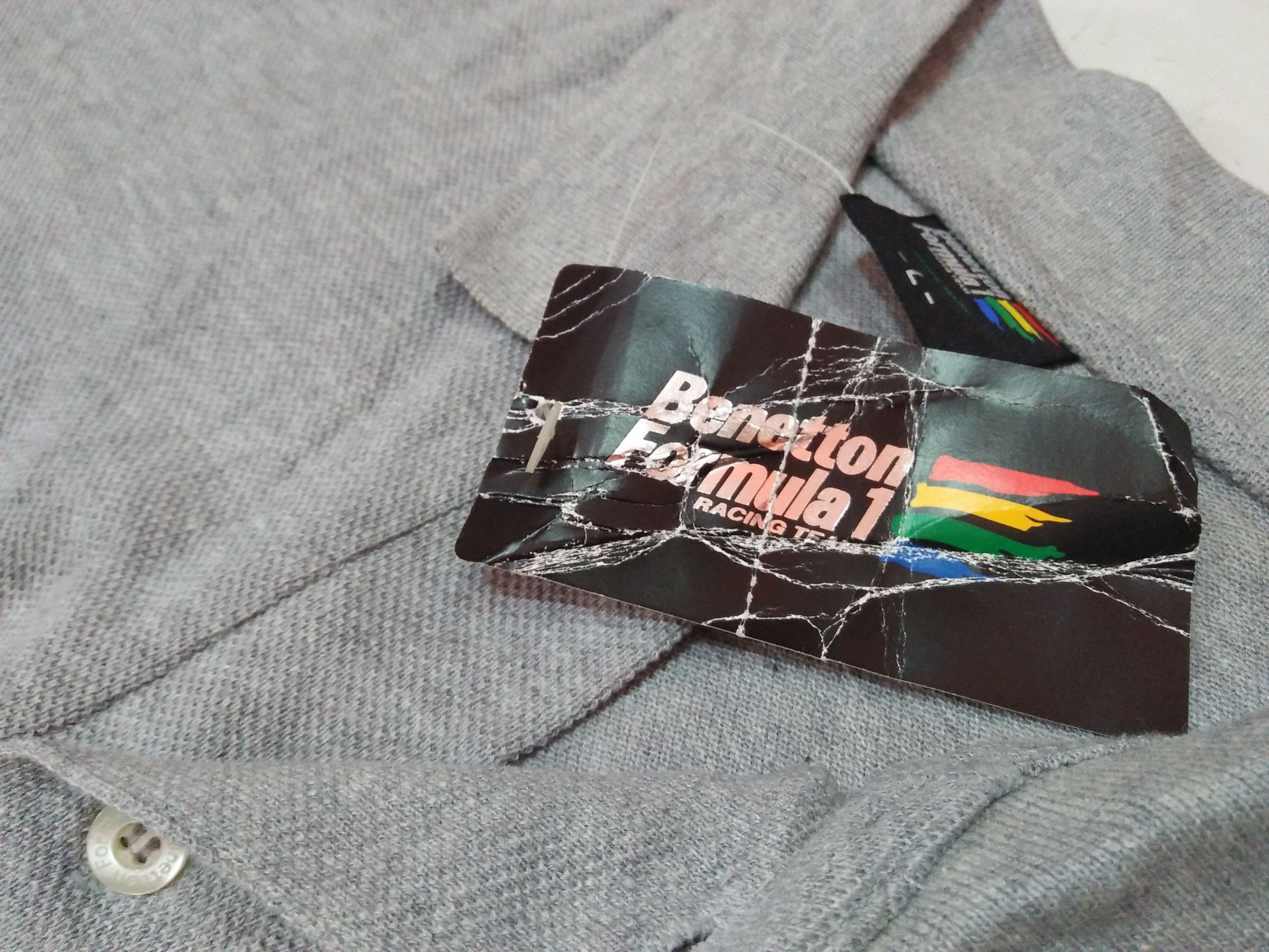 Benetton Racing Embroidered Logo Dead Stock With Tag Gray Polo's Size US L / EU 52-54 / 3 - 6 Thumbnail
