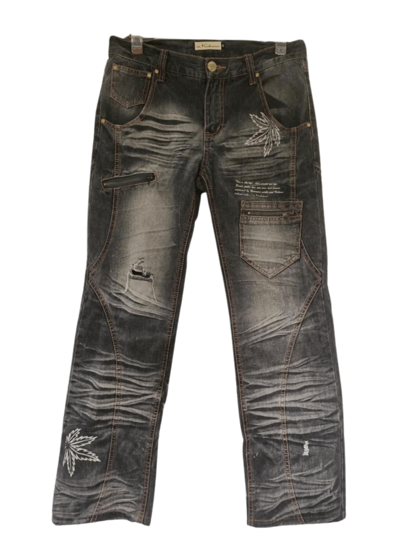 Japanese In Kokoma Distressed Jeans Marijuana Rasta