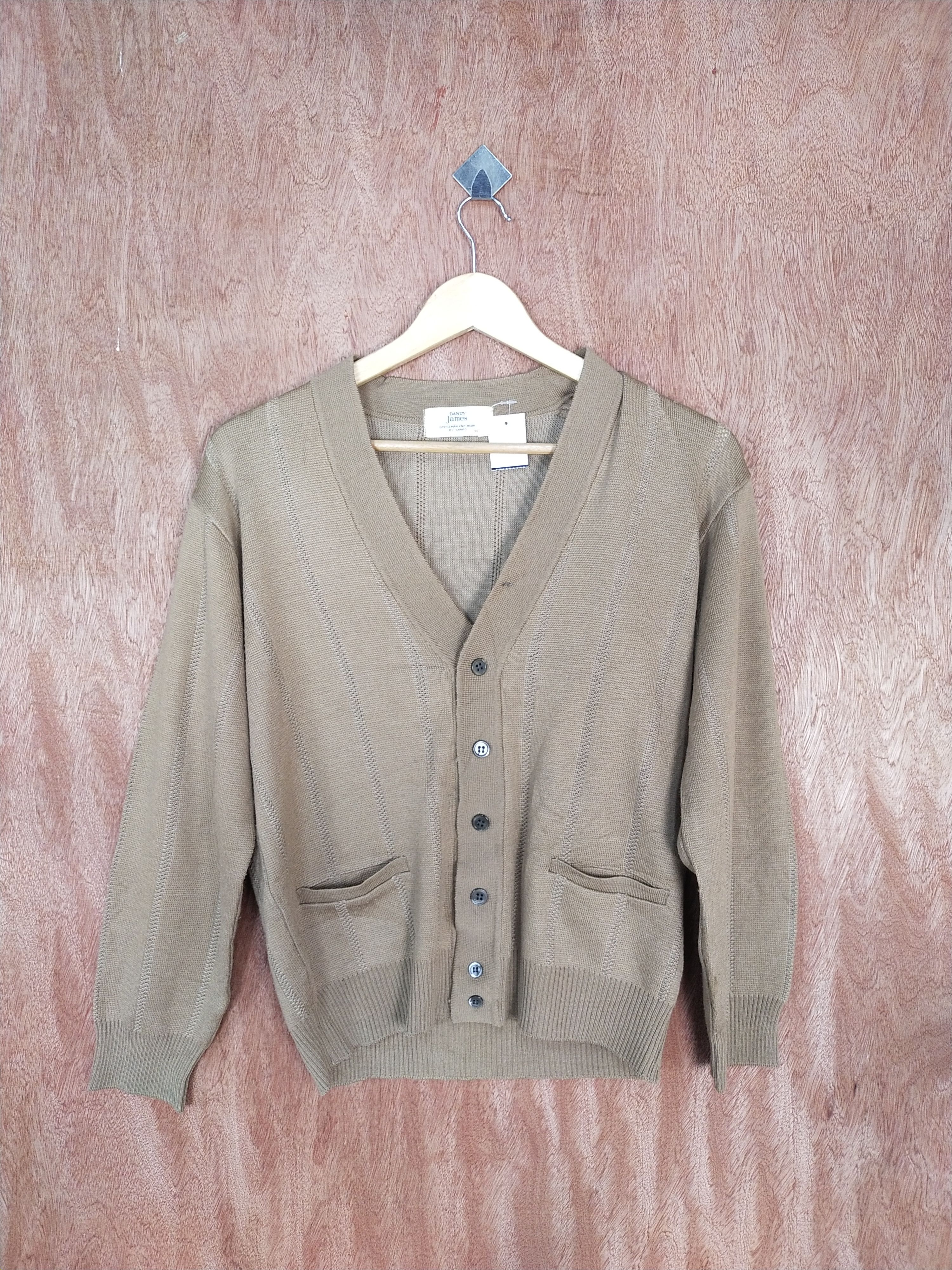 image of Dandy James Brown Cardigan Knitwear Vintage Japan S041, Men's (Size Medium)