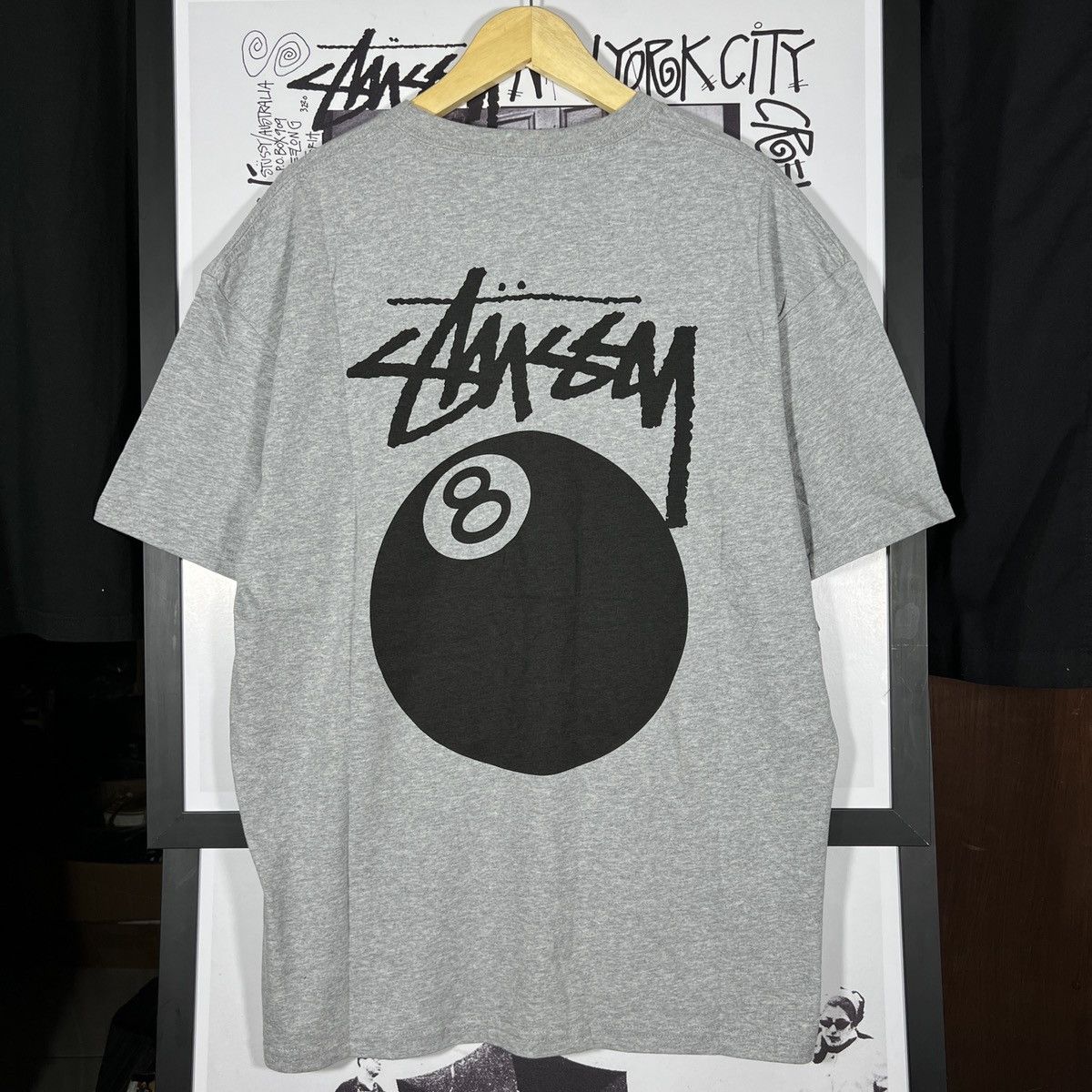 Stussy × Vintage 8-BALL TSHIRT OVERSIZED - L GREY Size US L / EU 52-54 / 3 - 1 Thumbnail