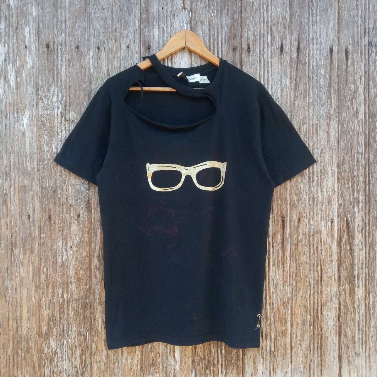 image of Italian Designers Distressed Design Yvessaintlaurent YSL Punk Design Shirt in Black (Size Large)