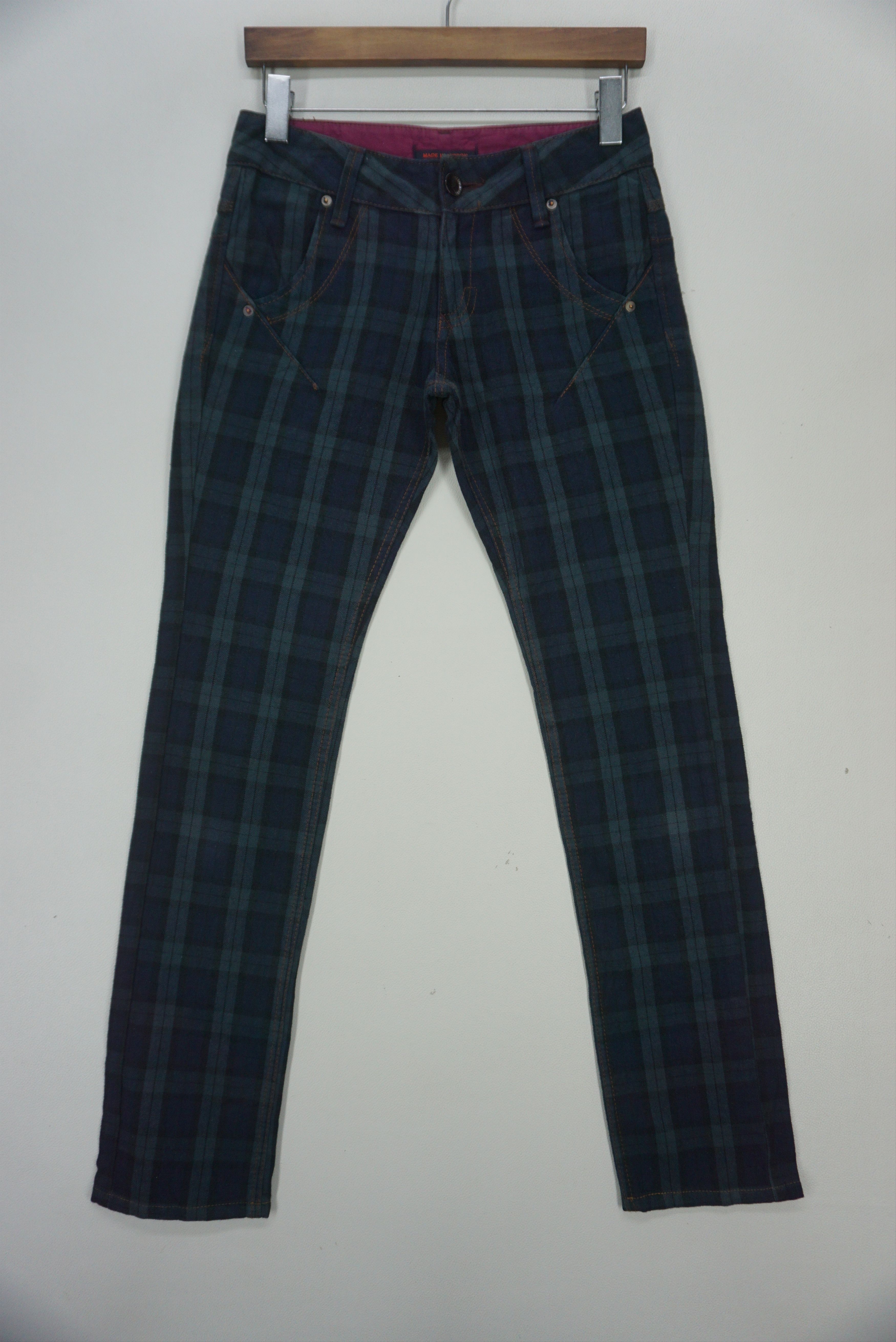 image of Rodeo x Workers Et Boite Workwear Hickory Plaid Tartan Pants Japan Made in Blue, Women's (Size 24)