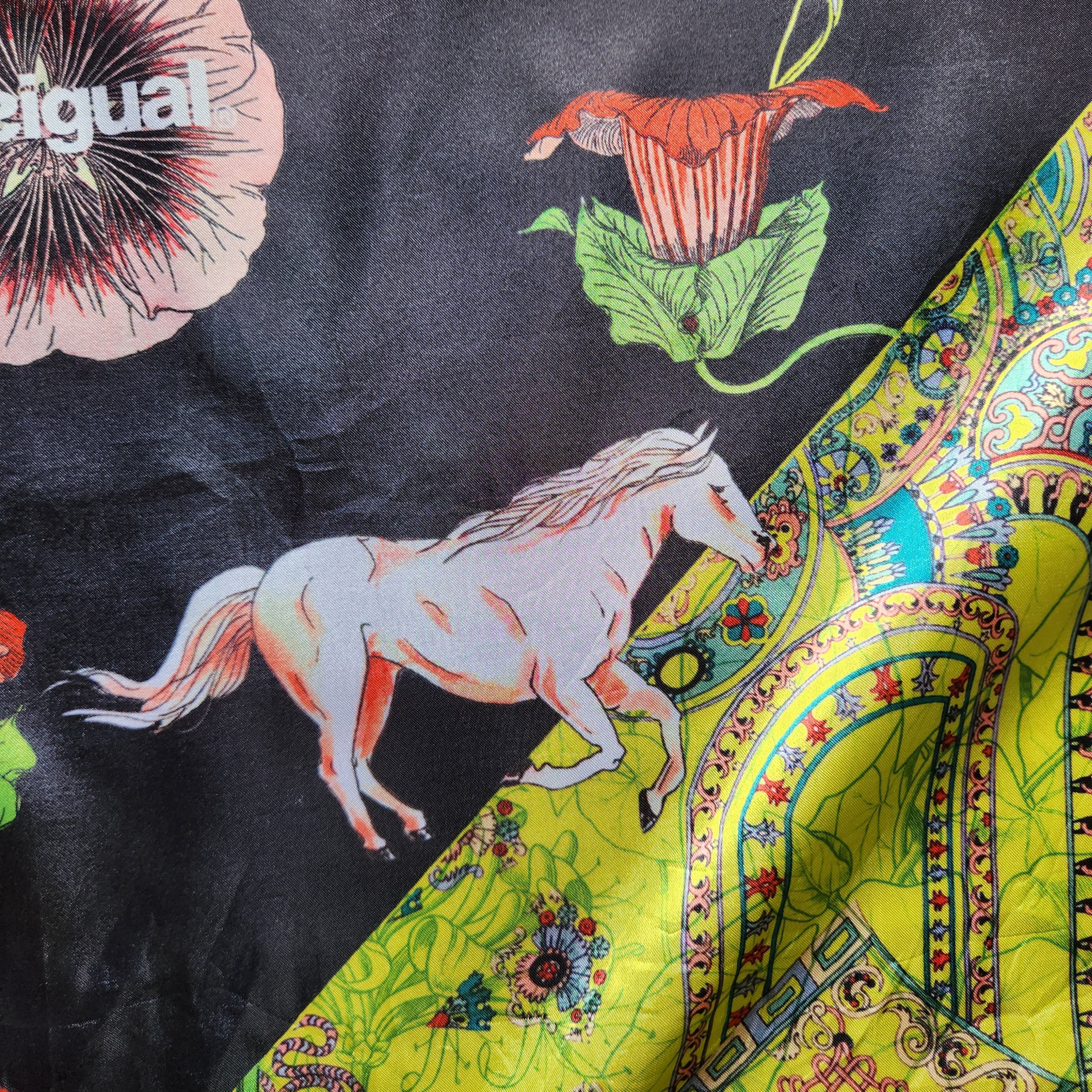 Vintage Desigual Scarf Multicolor Satin Silk