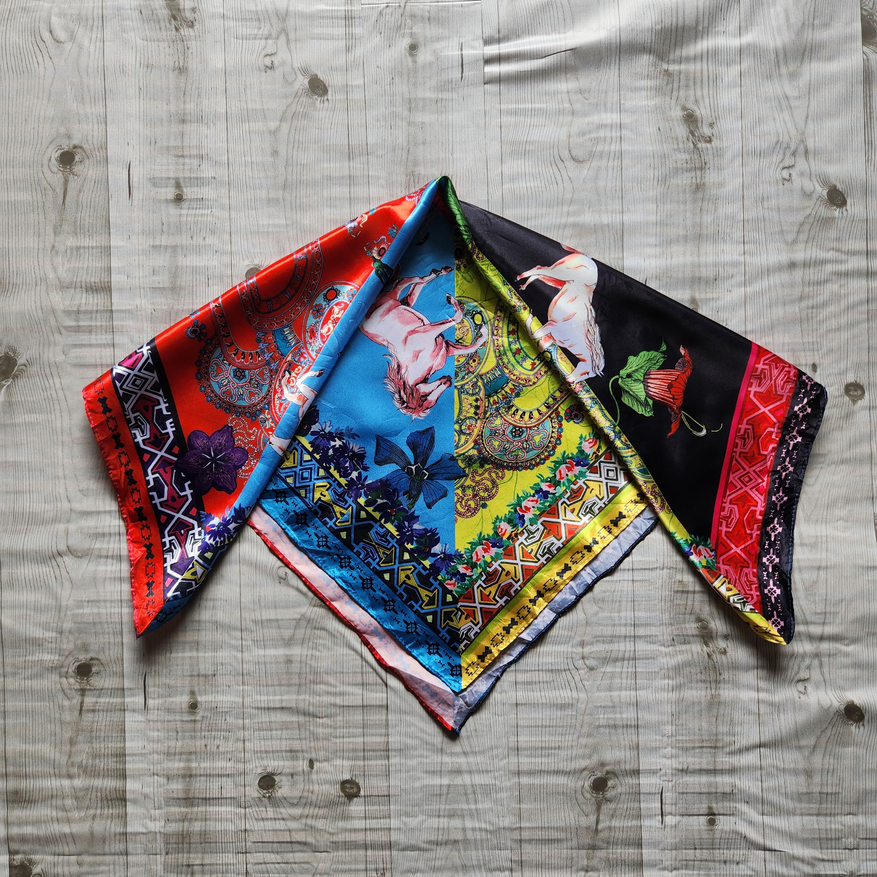 Vintage Desigual Scarf Multicolor Satin Silk